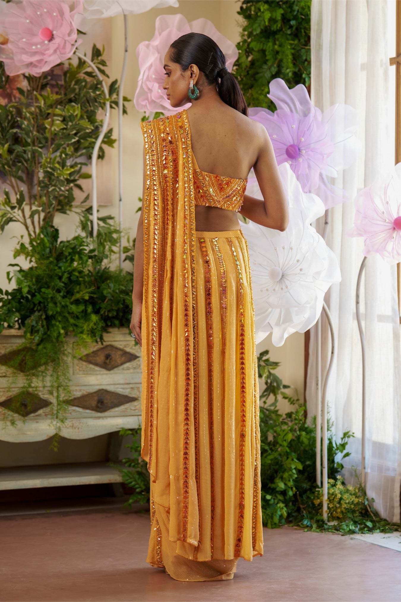 Zia – orange net saree, bisouNYC