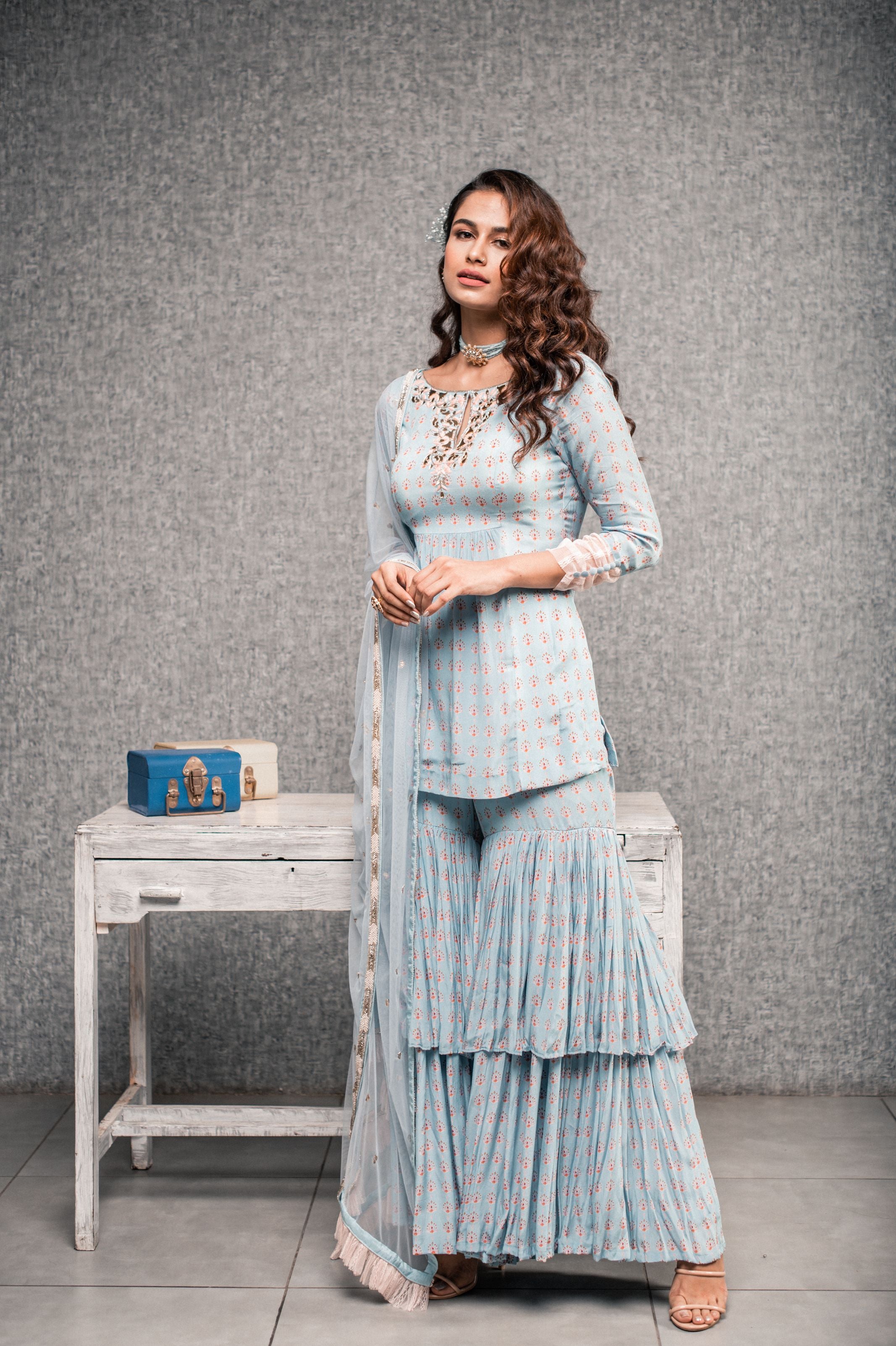 Zainab – blue crepe suit, bisouNYC