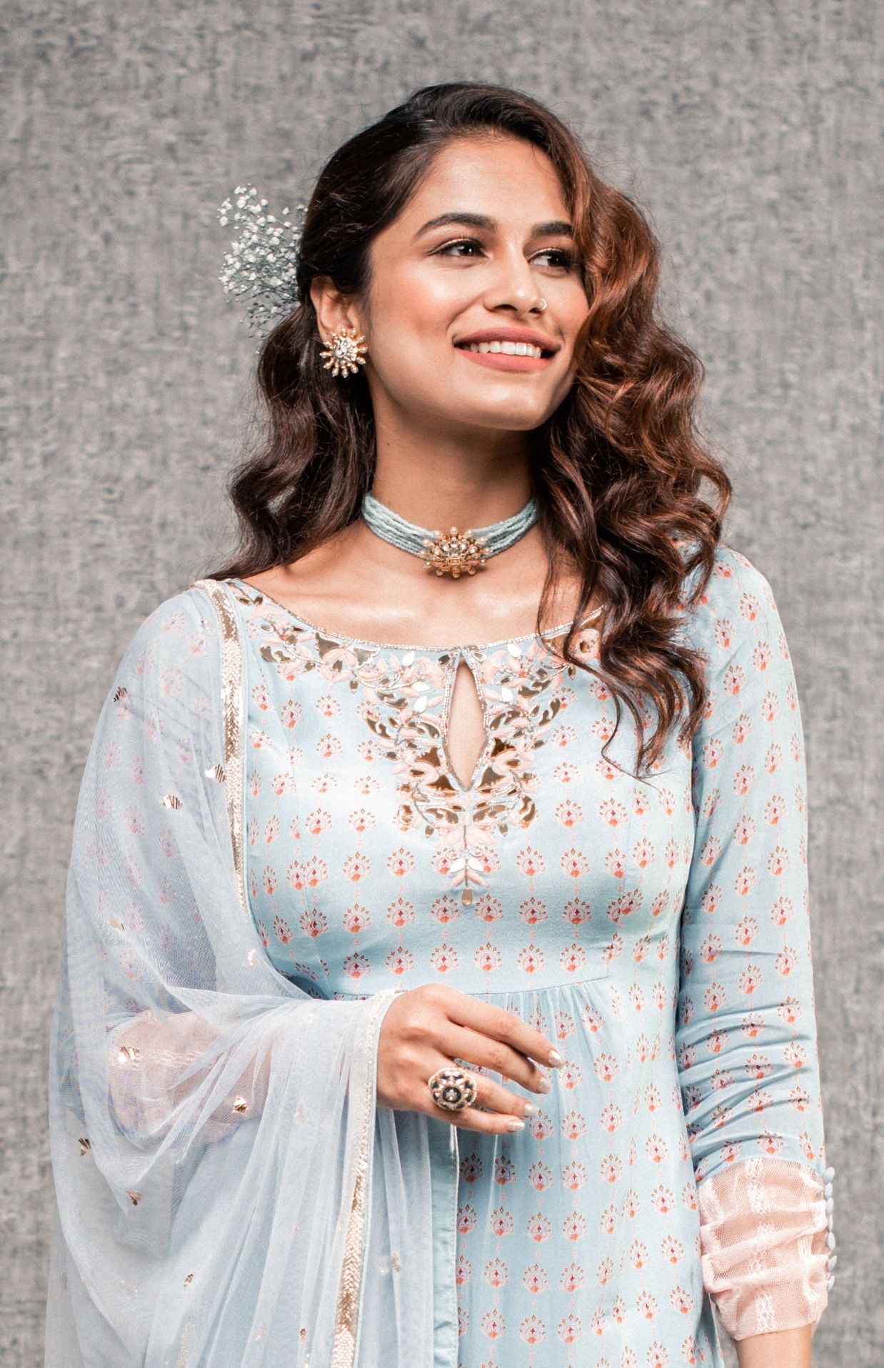 Zainab – blue crepe suit, bisouNYC