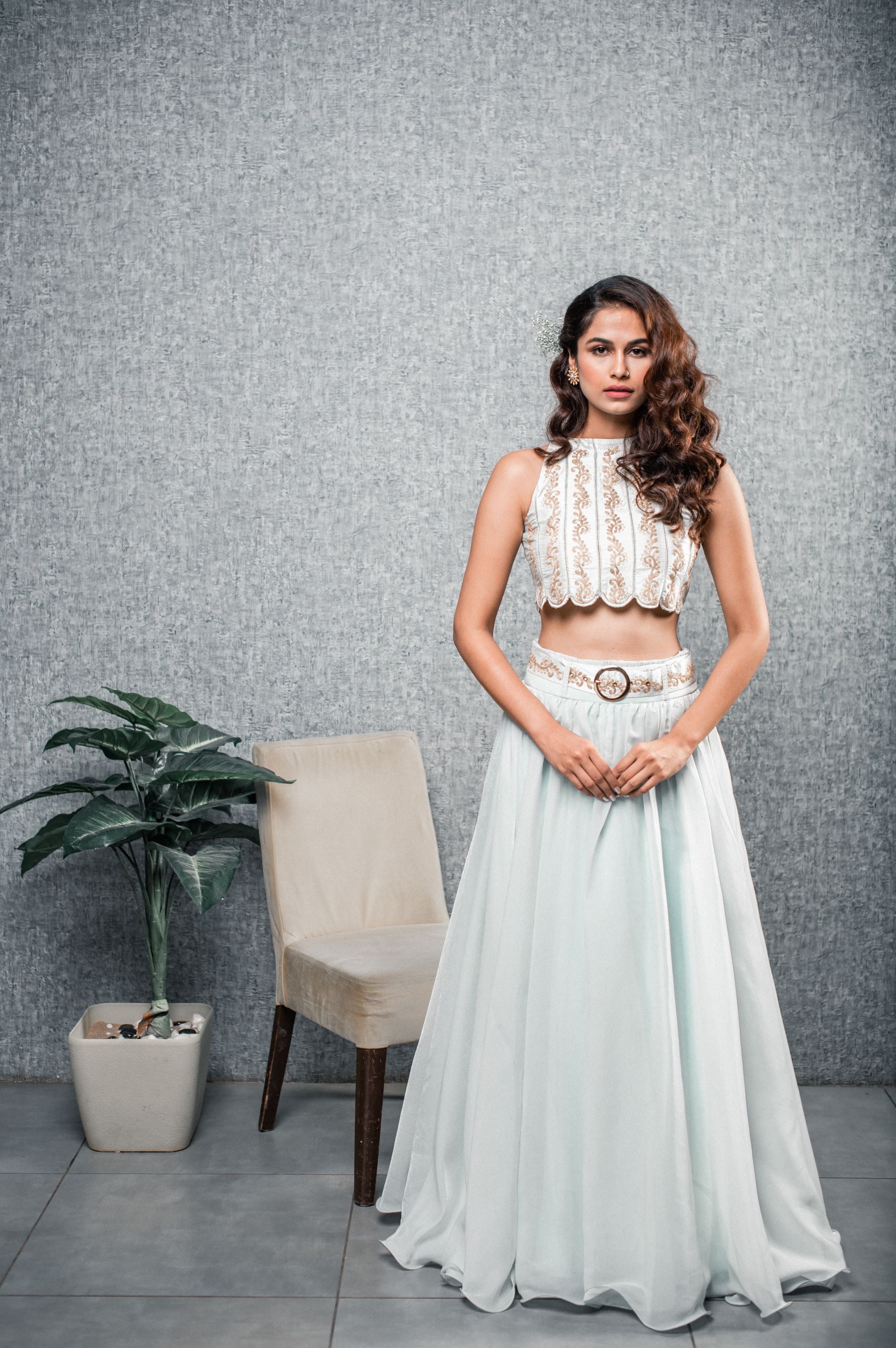 Shania – blue organza lehenga, bisouNYC