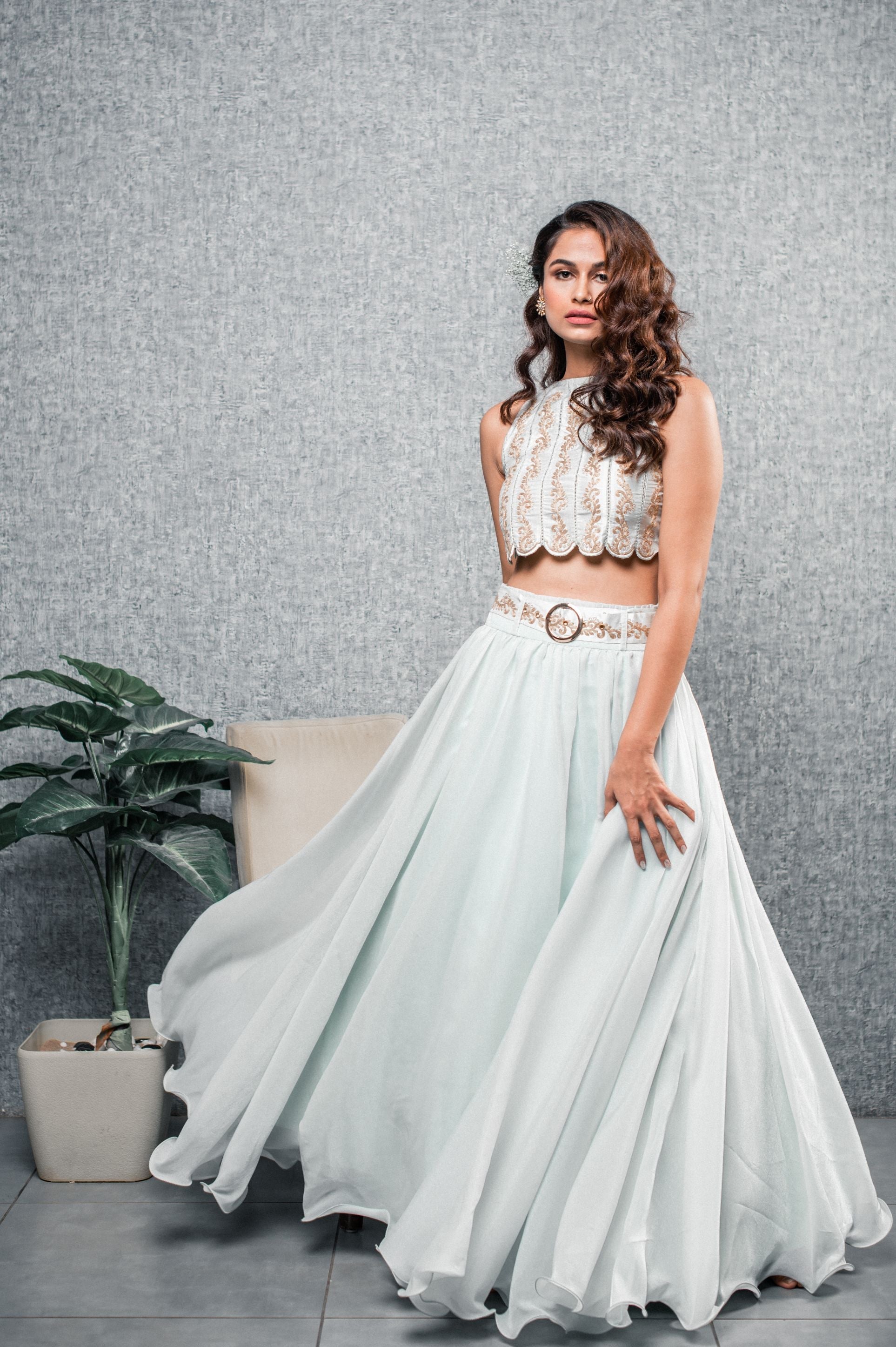 Shania – blue organza lehenga, bisouNYC
