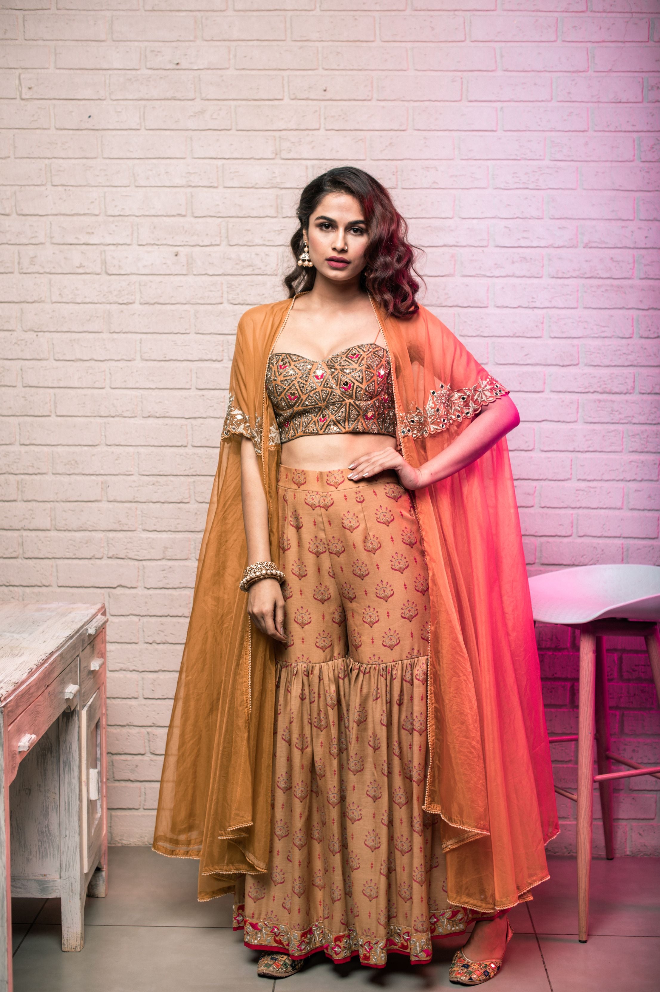 Meera – mustard organza suit, bisouNYC