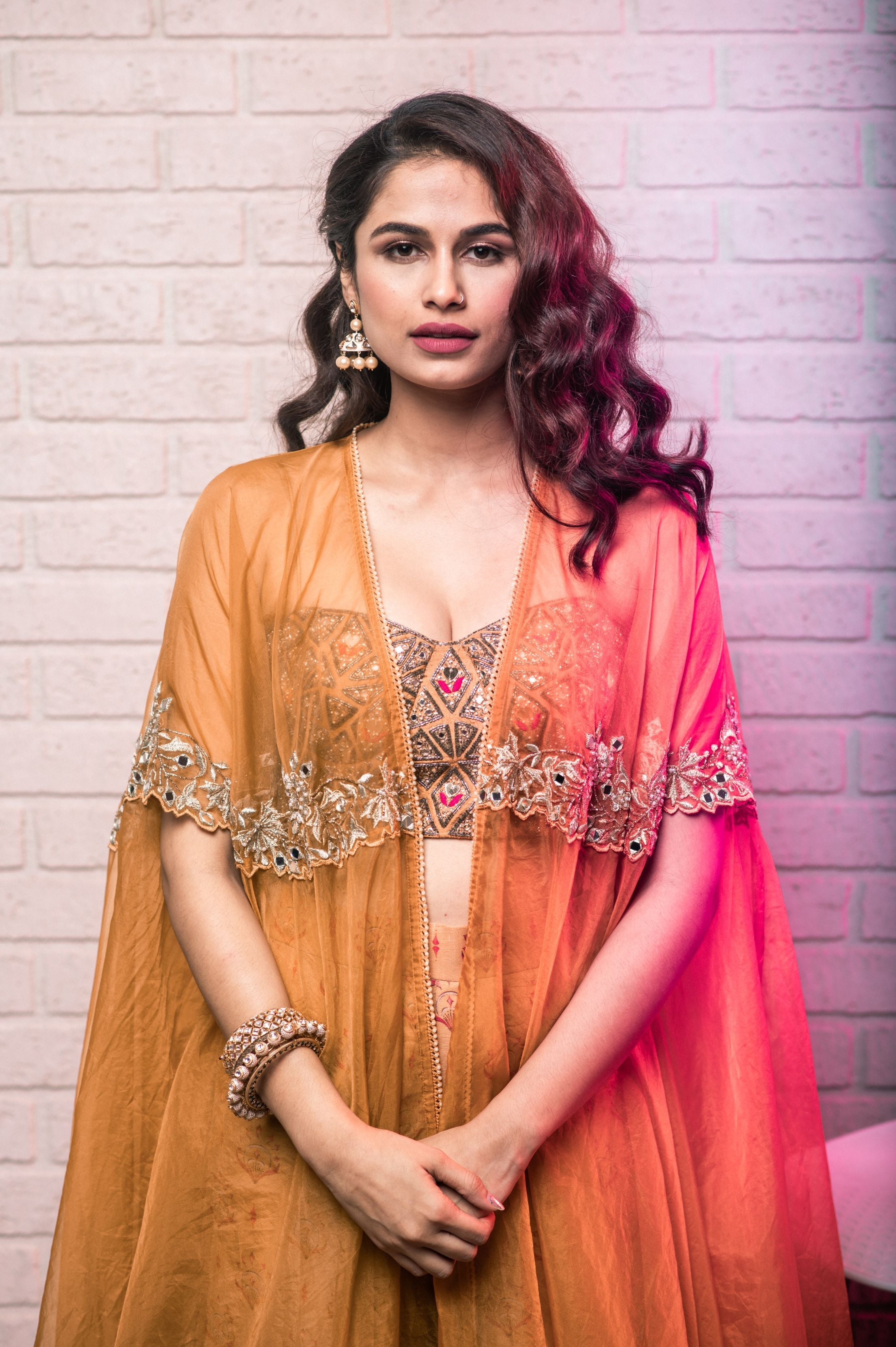 Meera – mustard organza suit, bisouNYC