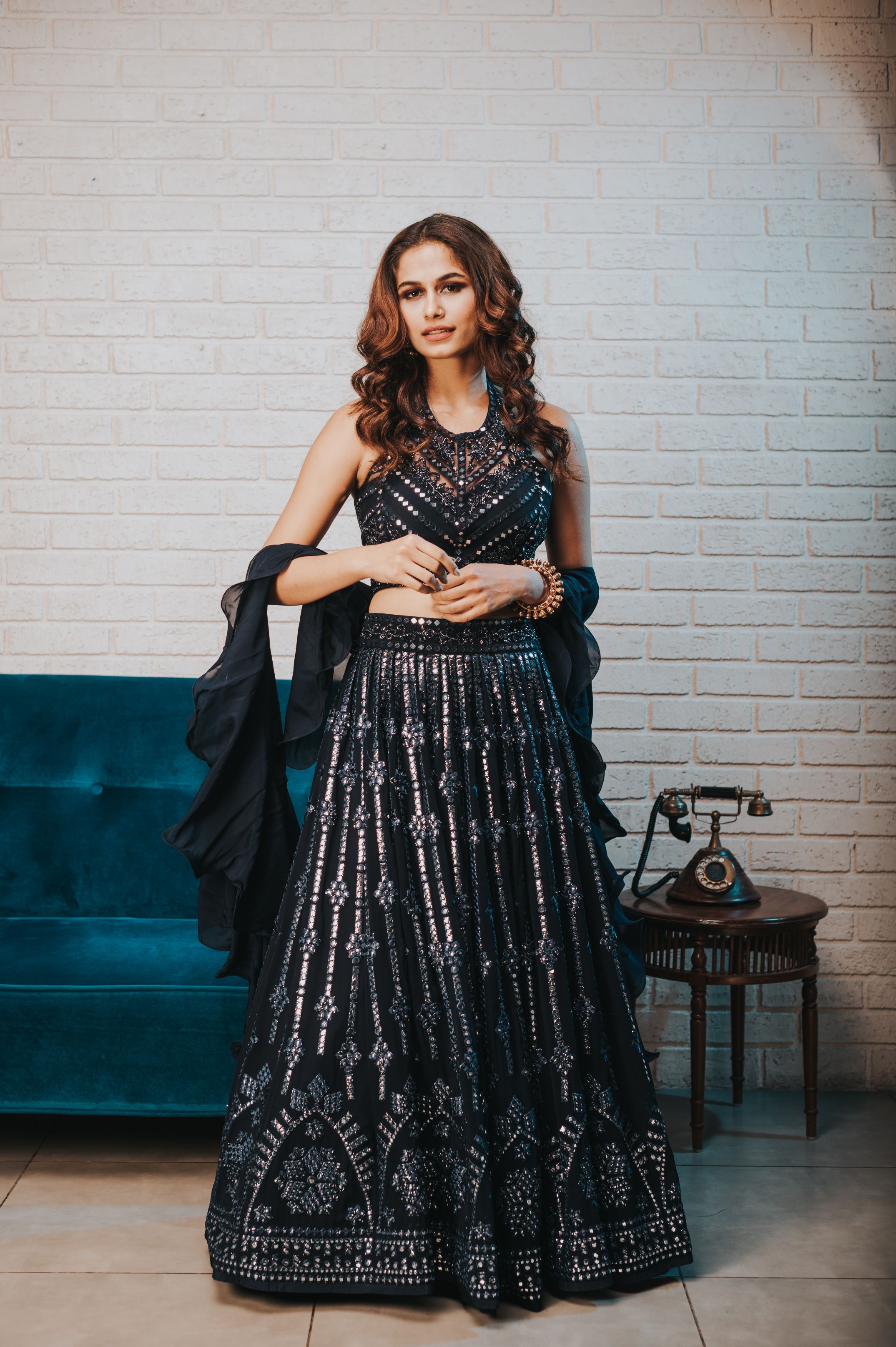 Kavita – navy georgette lehenga, bisouNYC