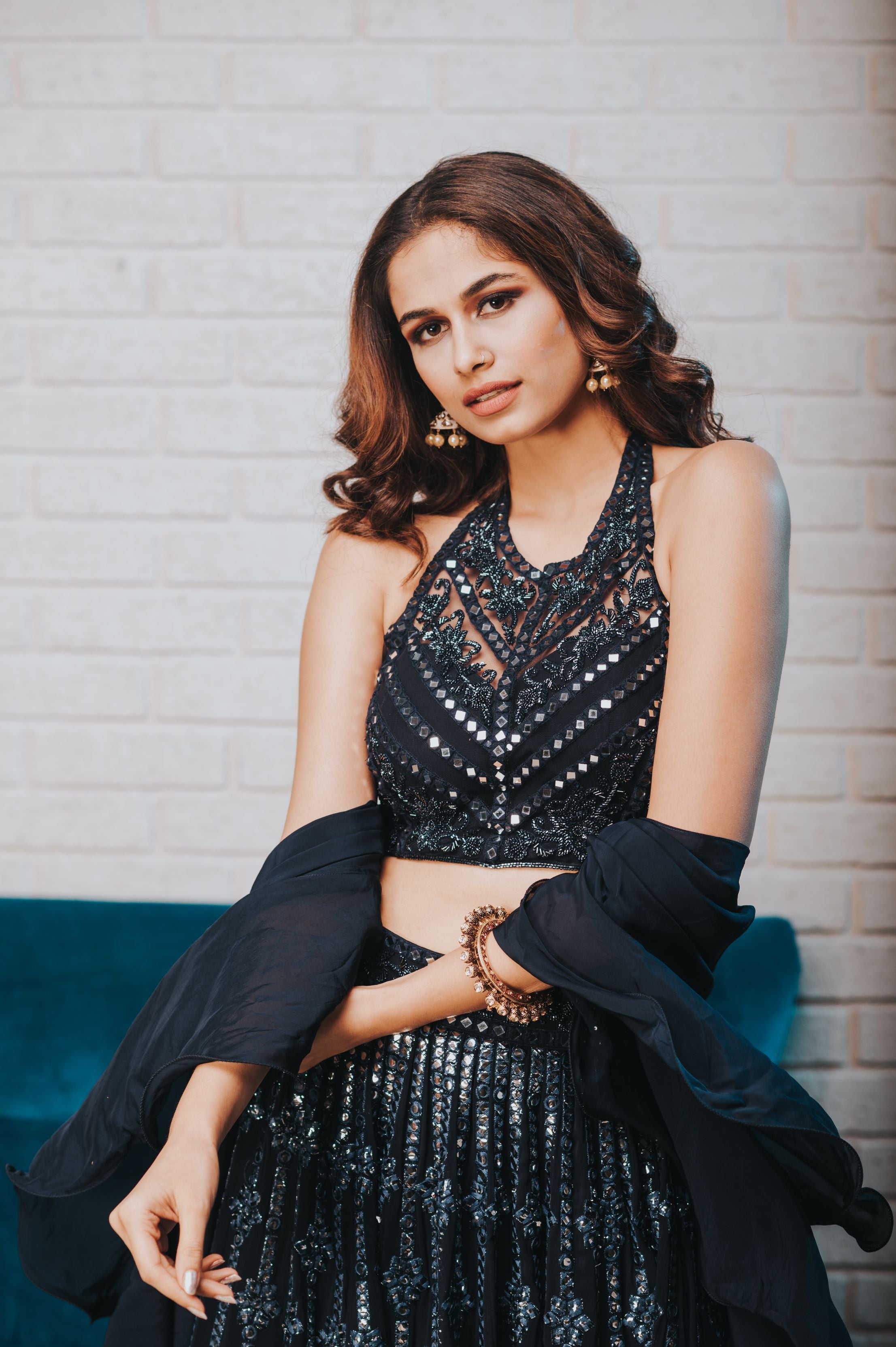Kavita – navy georgette lehenga, bisouNYC