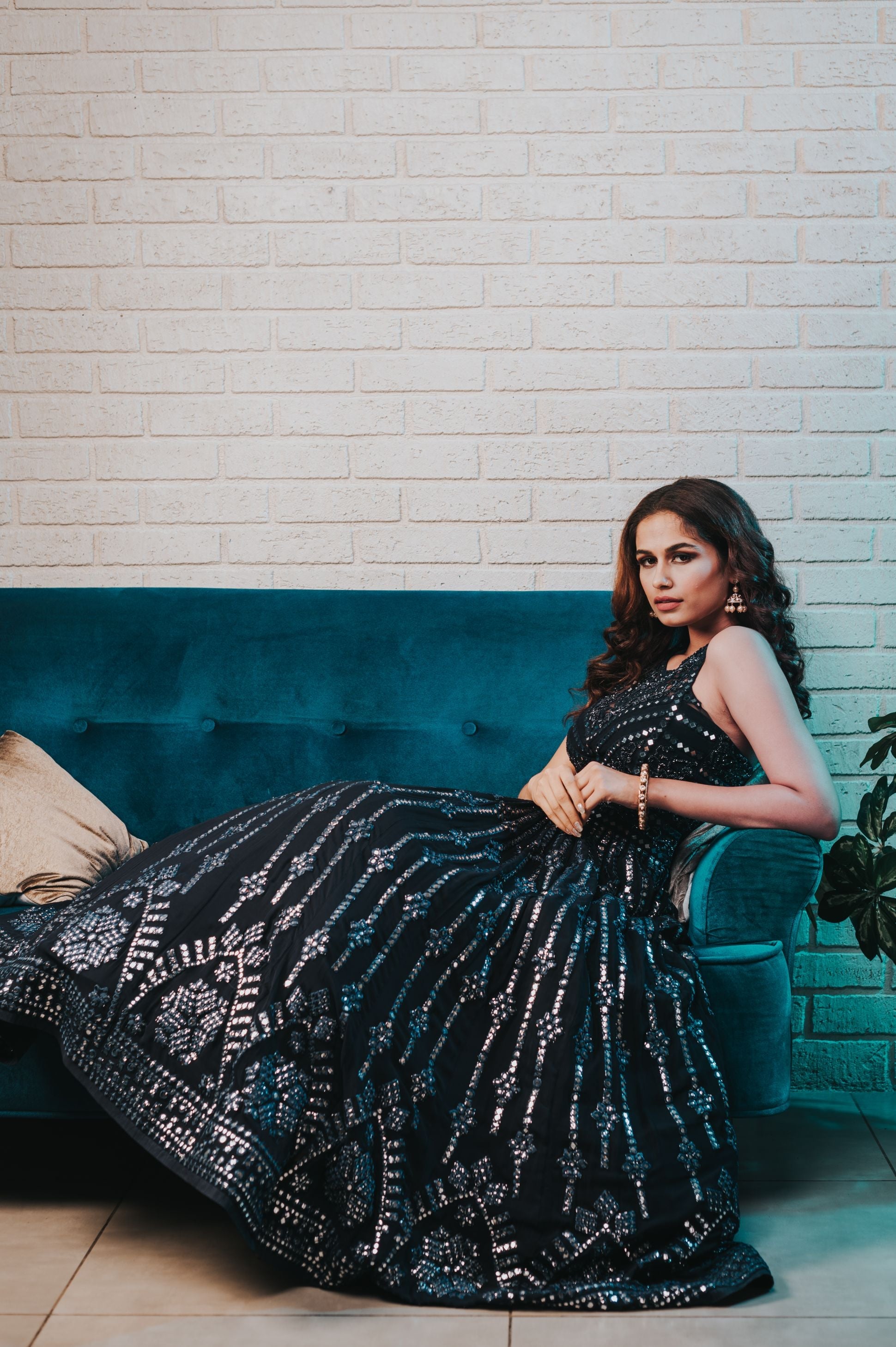Kavita – navy georgette lehenga, bisouNYC