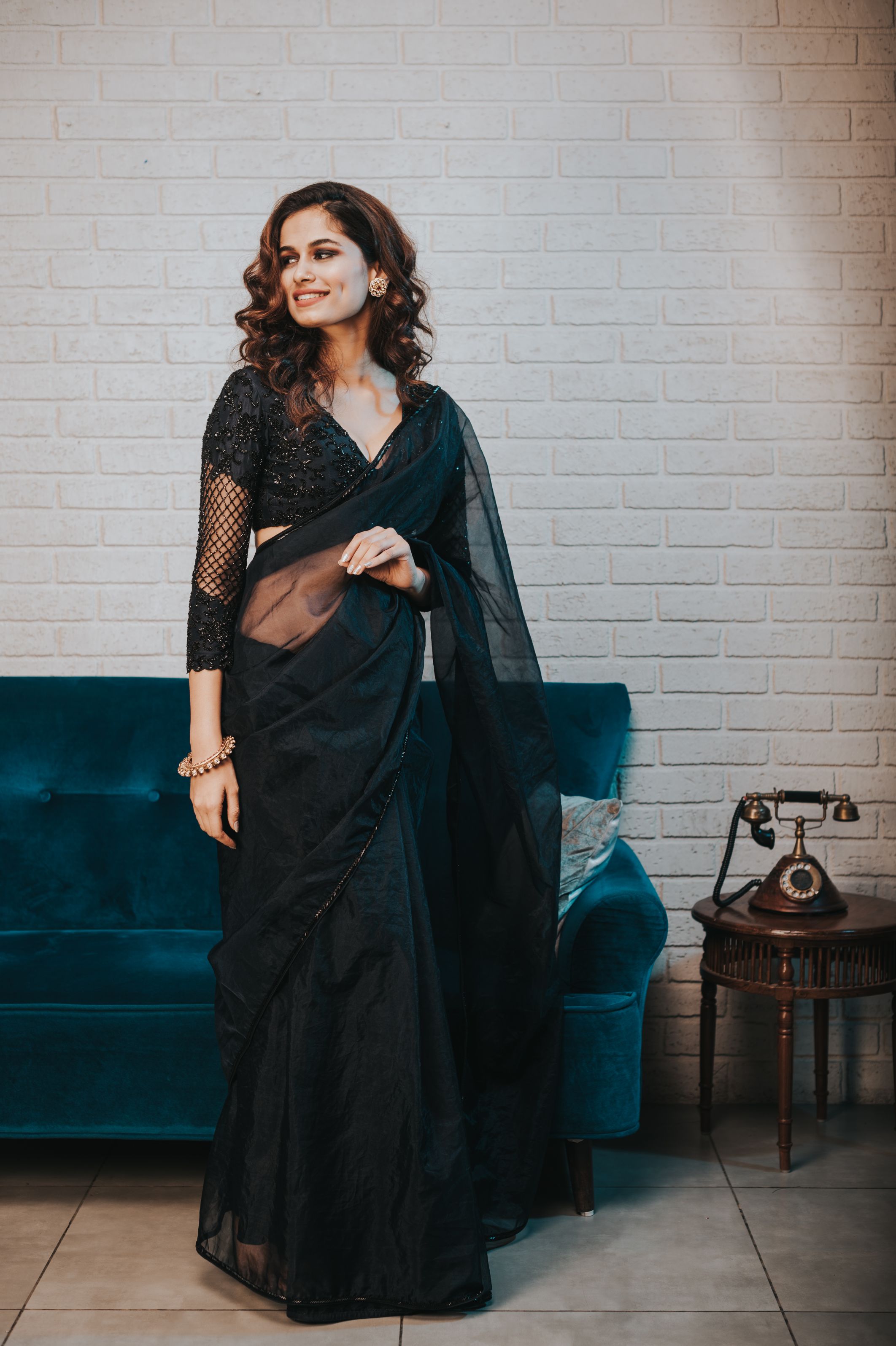 Vidya – blue organza saree, bisouNYC