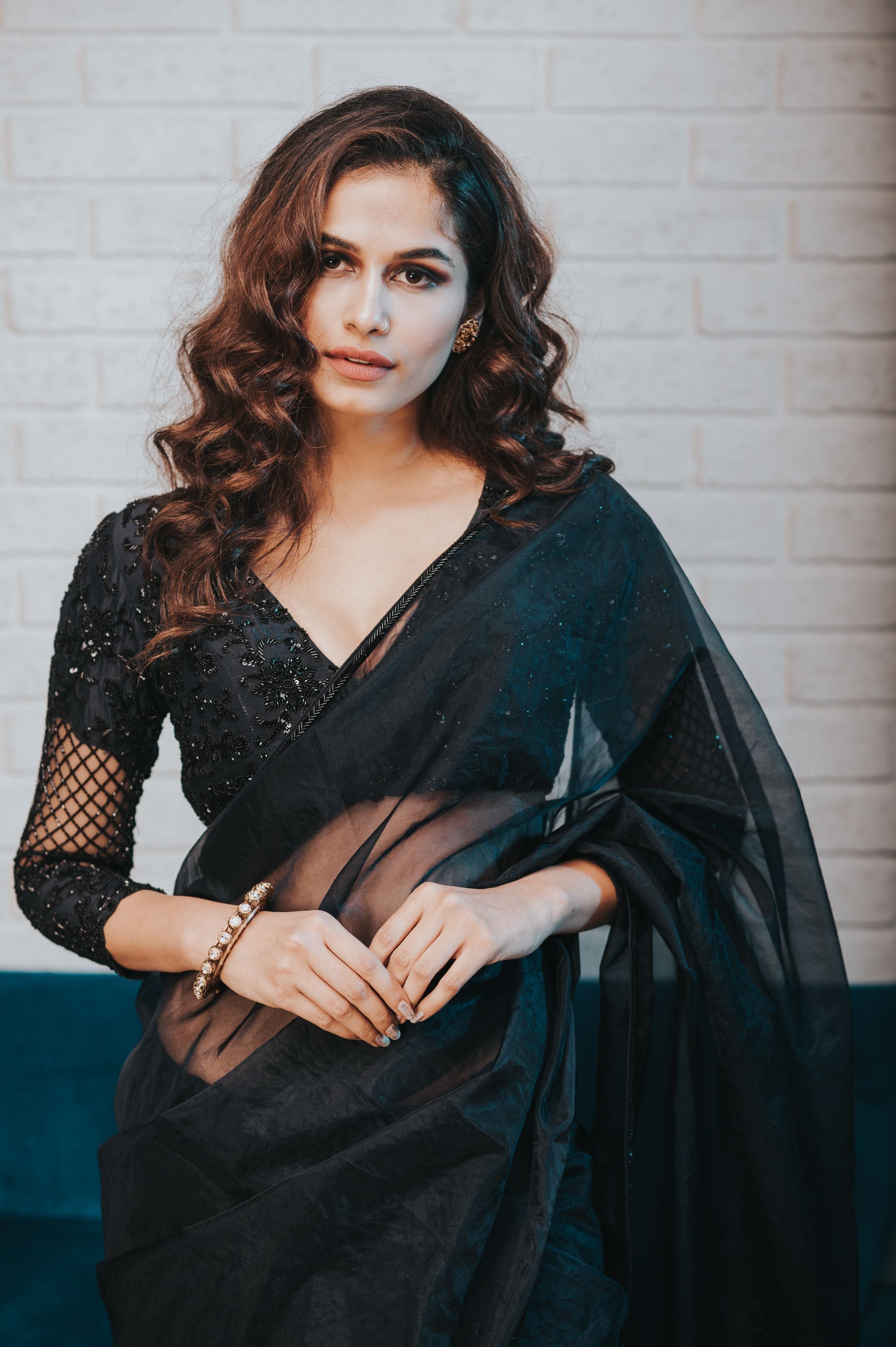 Vidya – blue organza saree, bisouNYC