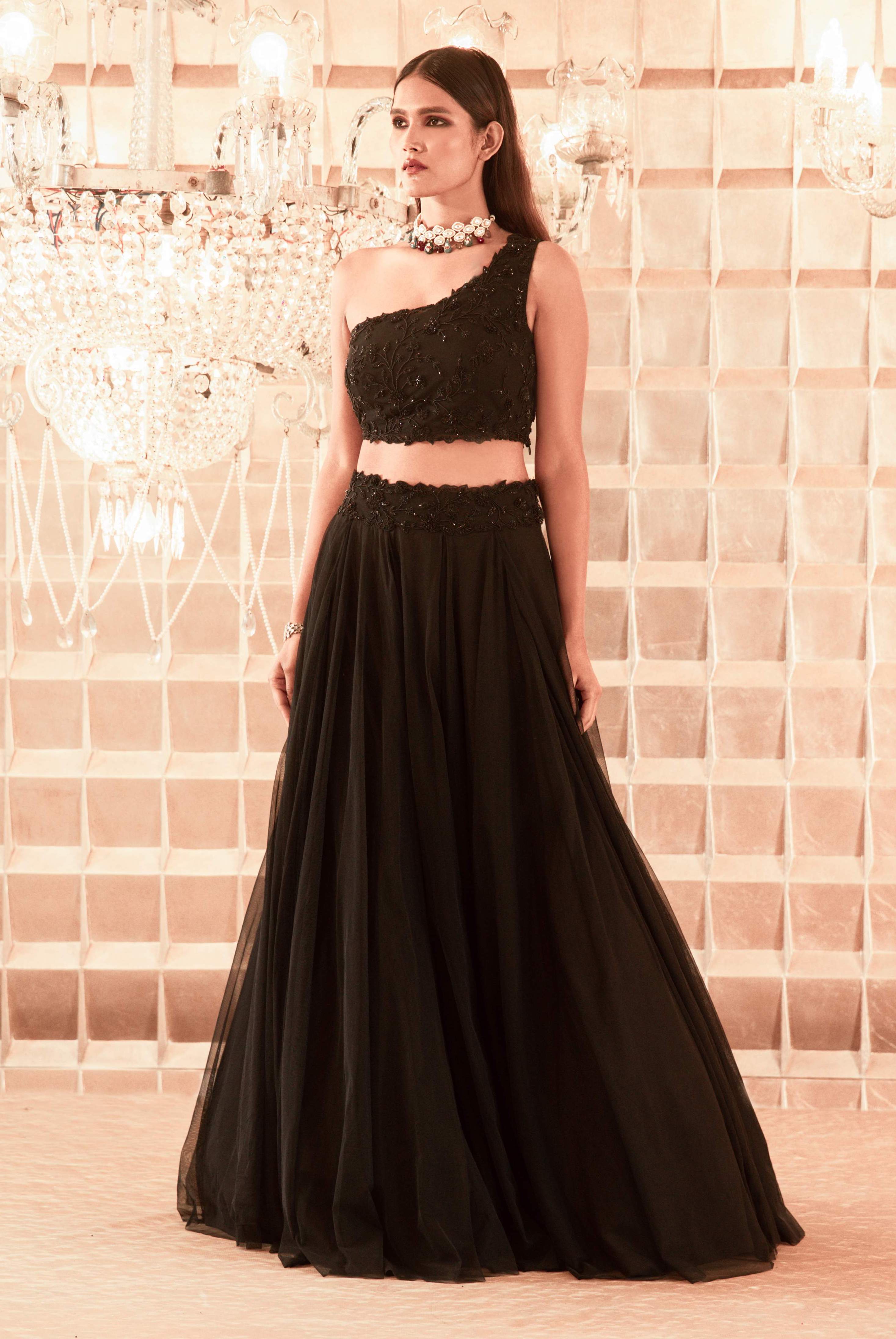 Adeline – black silk lehenga, bisouNYC
