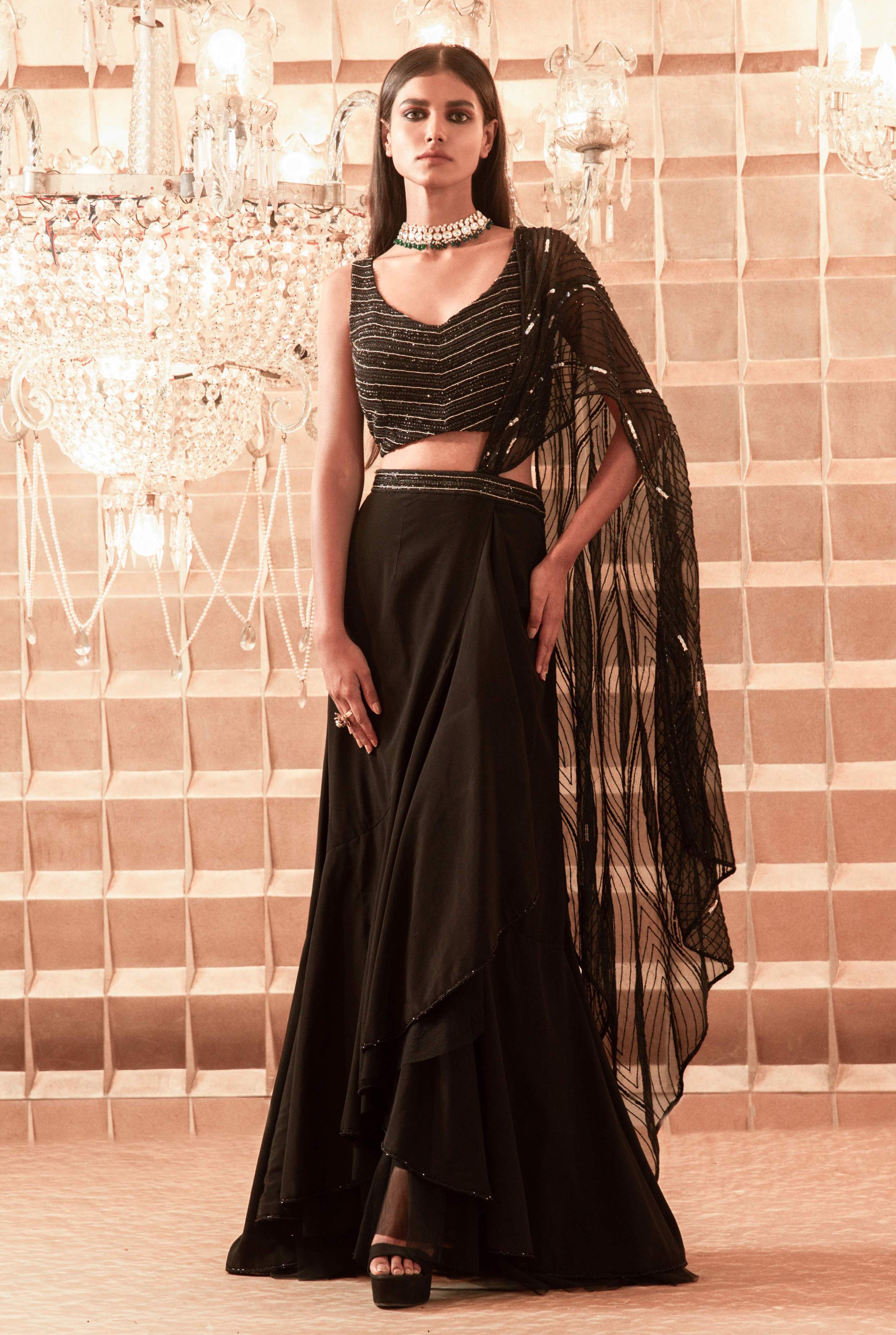 Ahana – black organza saree, bisouNYC