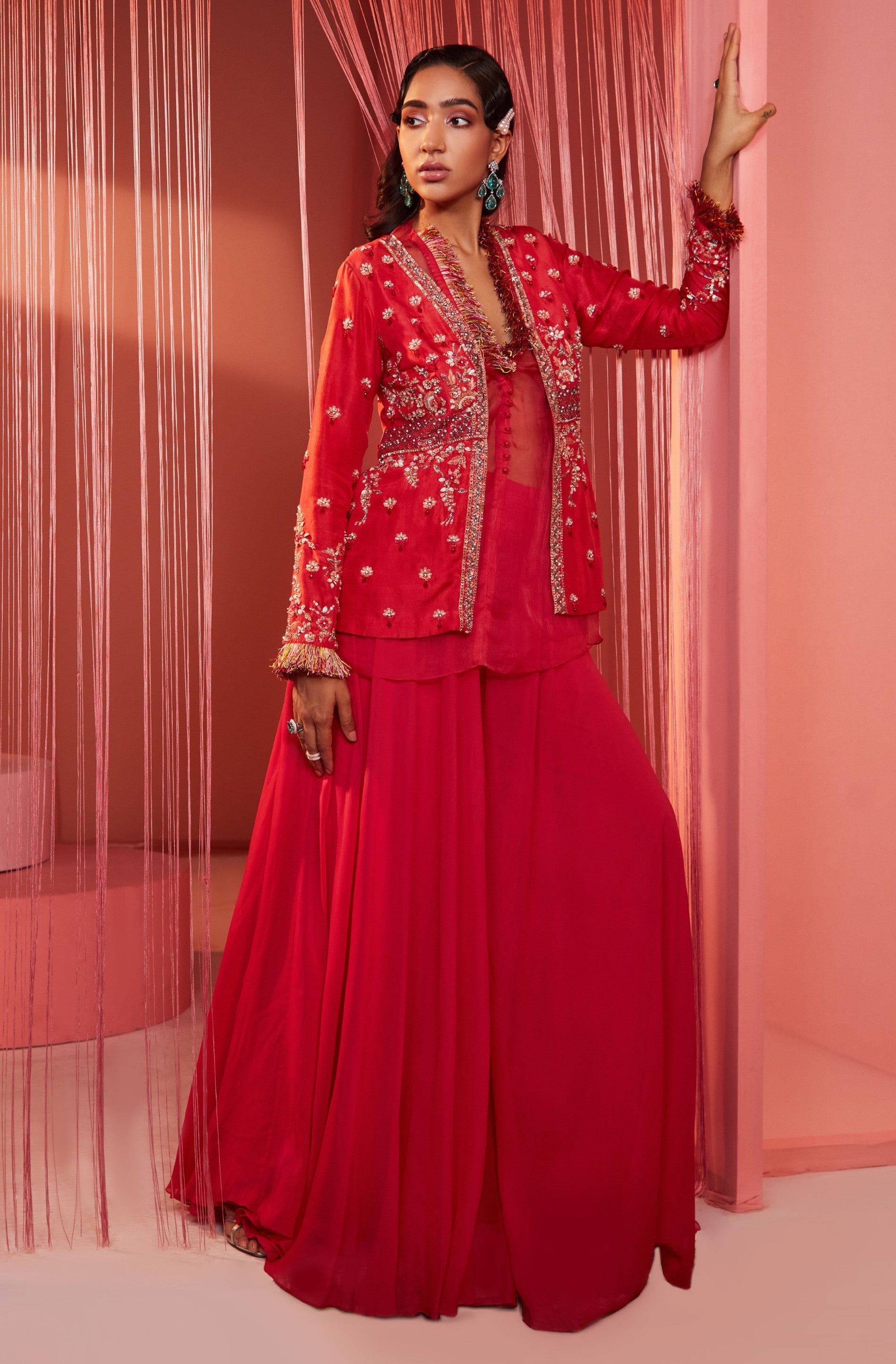 Aisha – coral georgette suit, bisouNYC