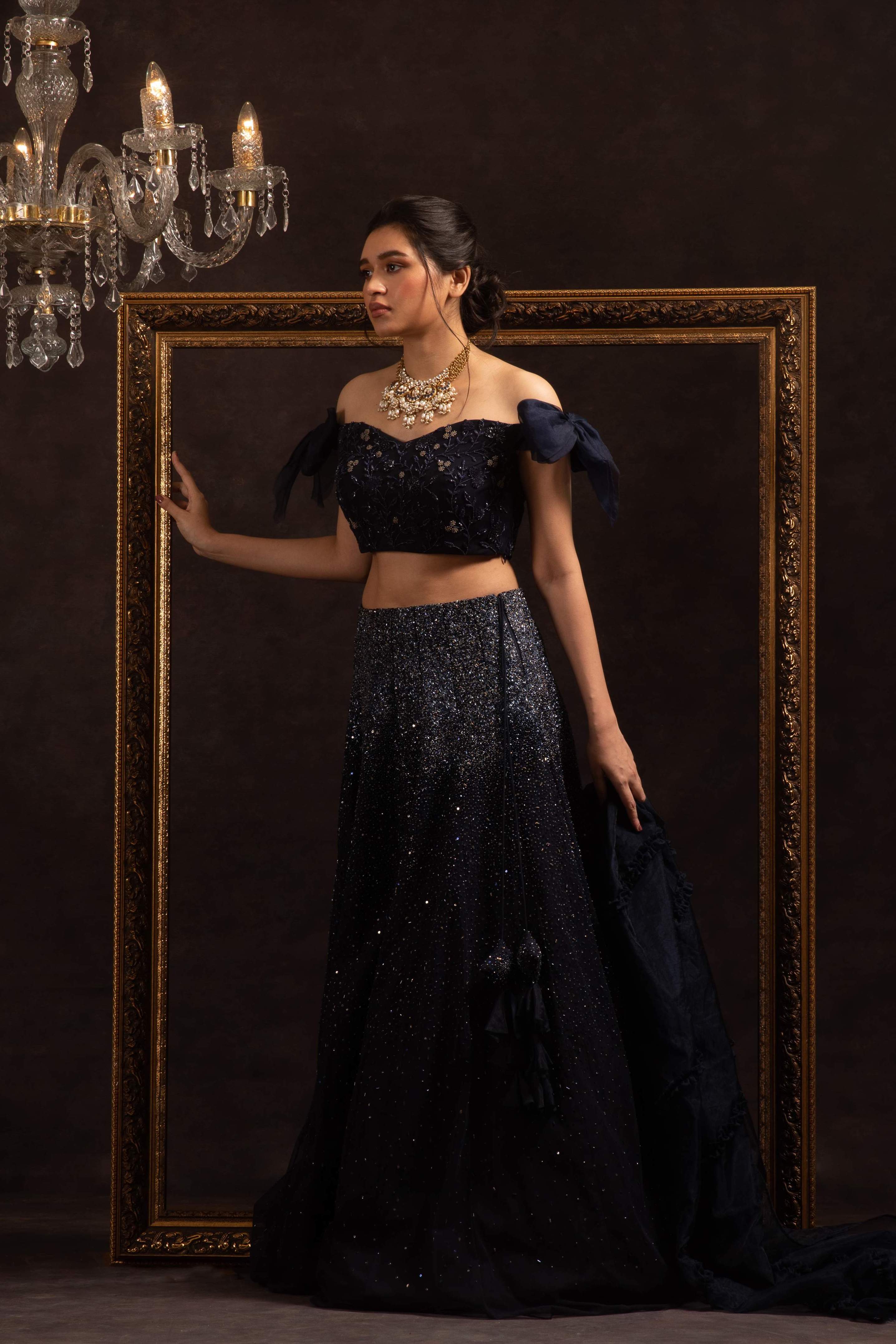 Alice – blue organza lehenga, bisouNYC