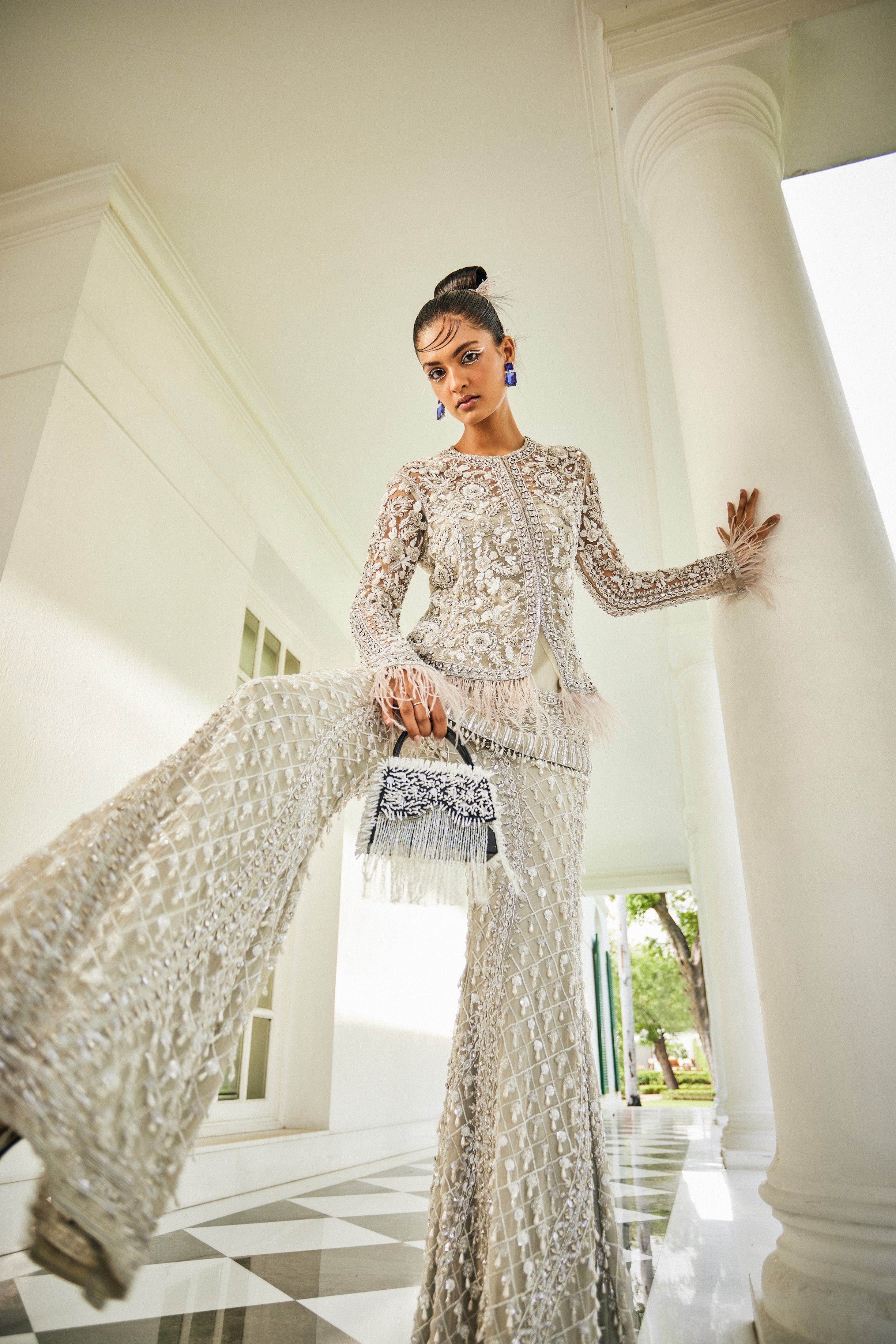 Aline – grey chiffon suit, bisouNYC
