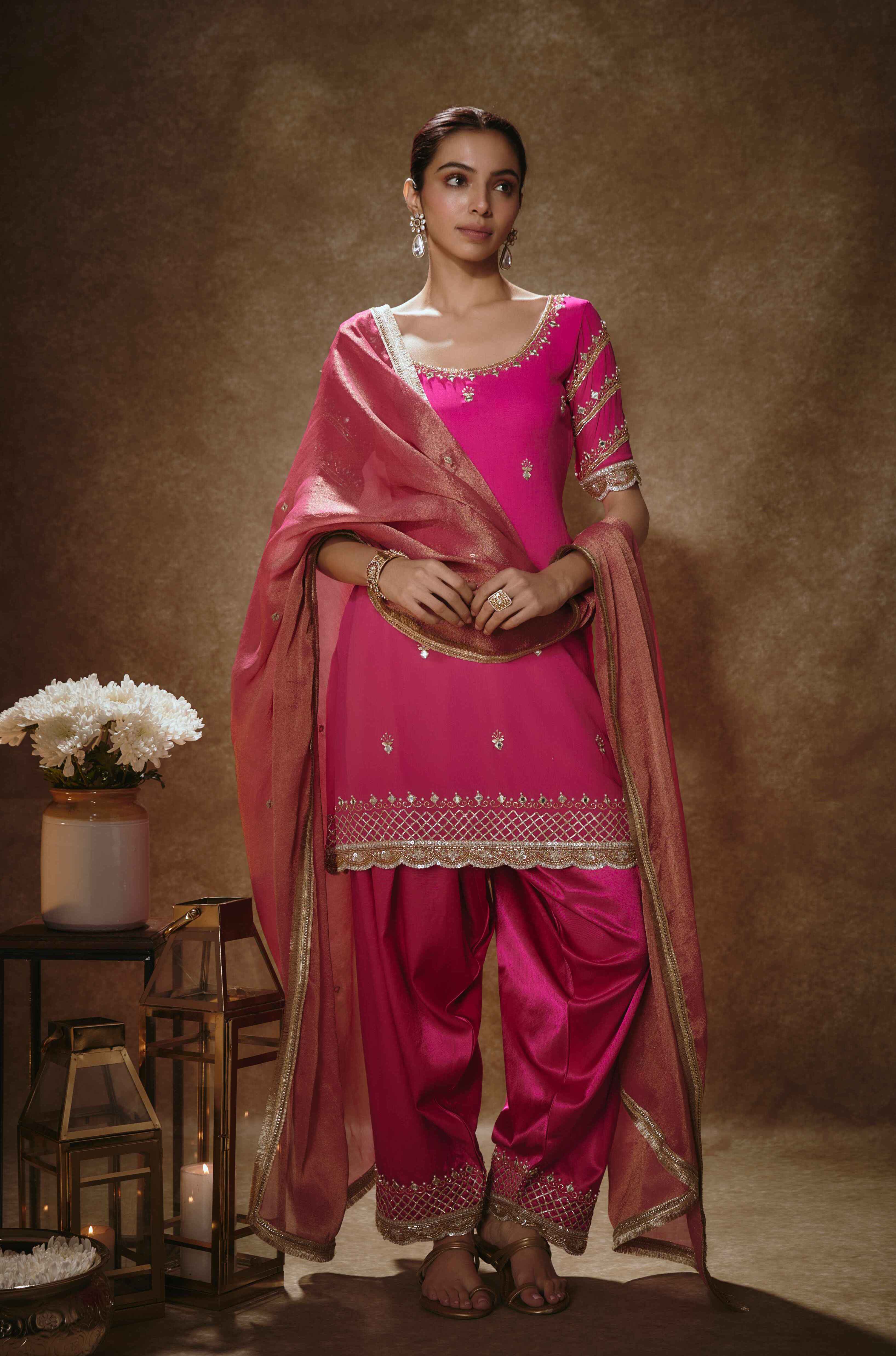 Amaya – pink georgette suit, bisouNYC