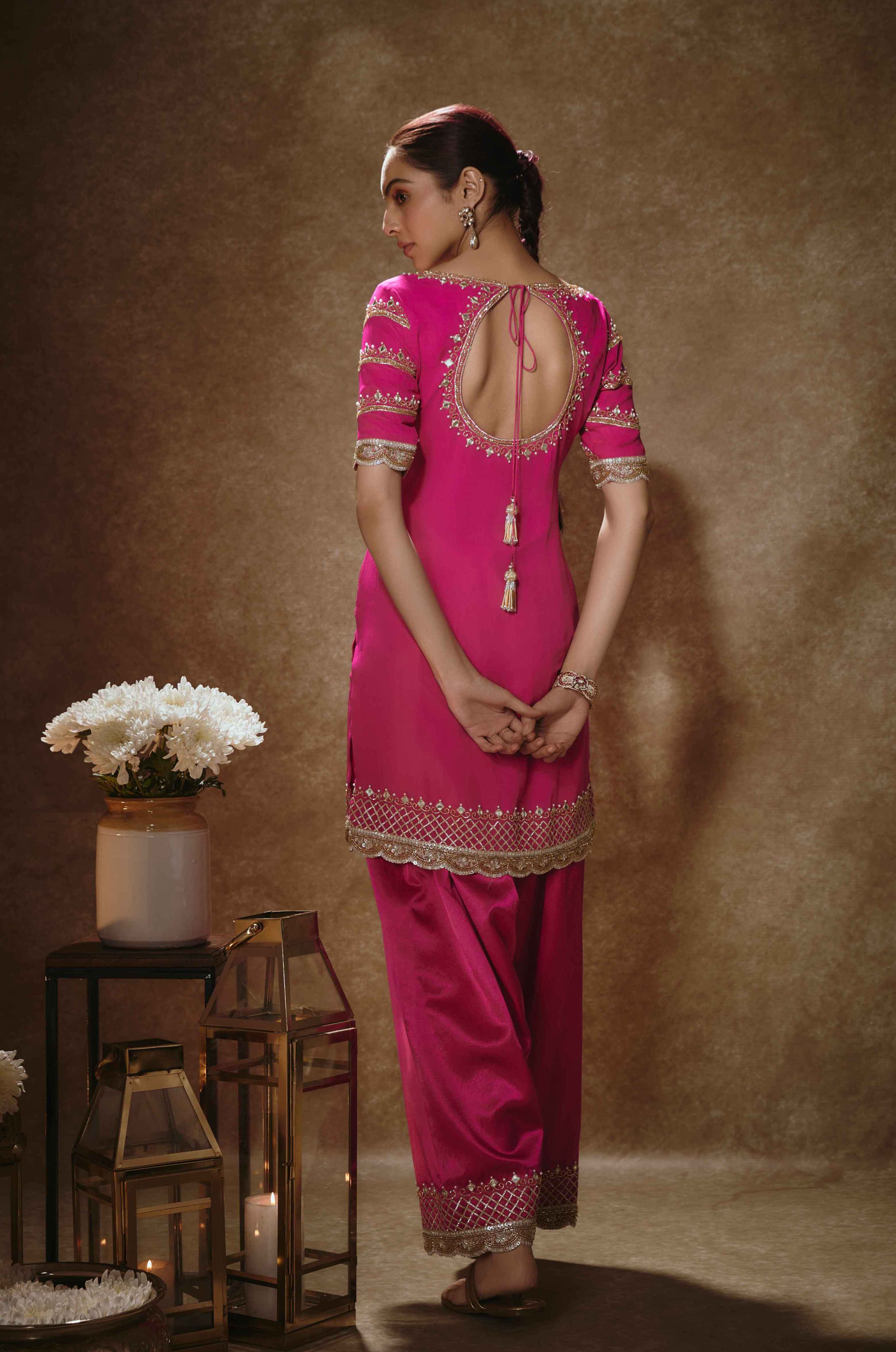 Amaya – pink georgette suit, bisouNYC