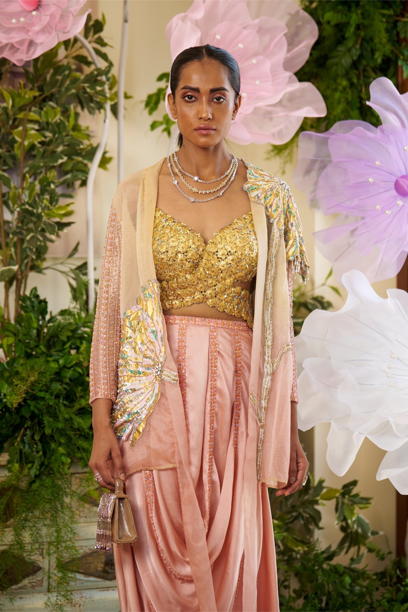 Amber – gold silk outfit, bisouNYC