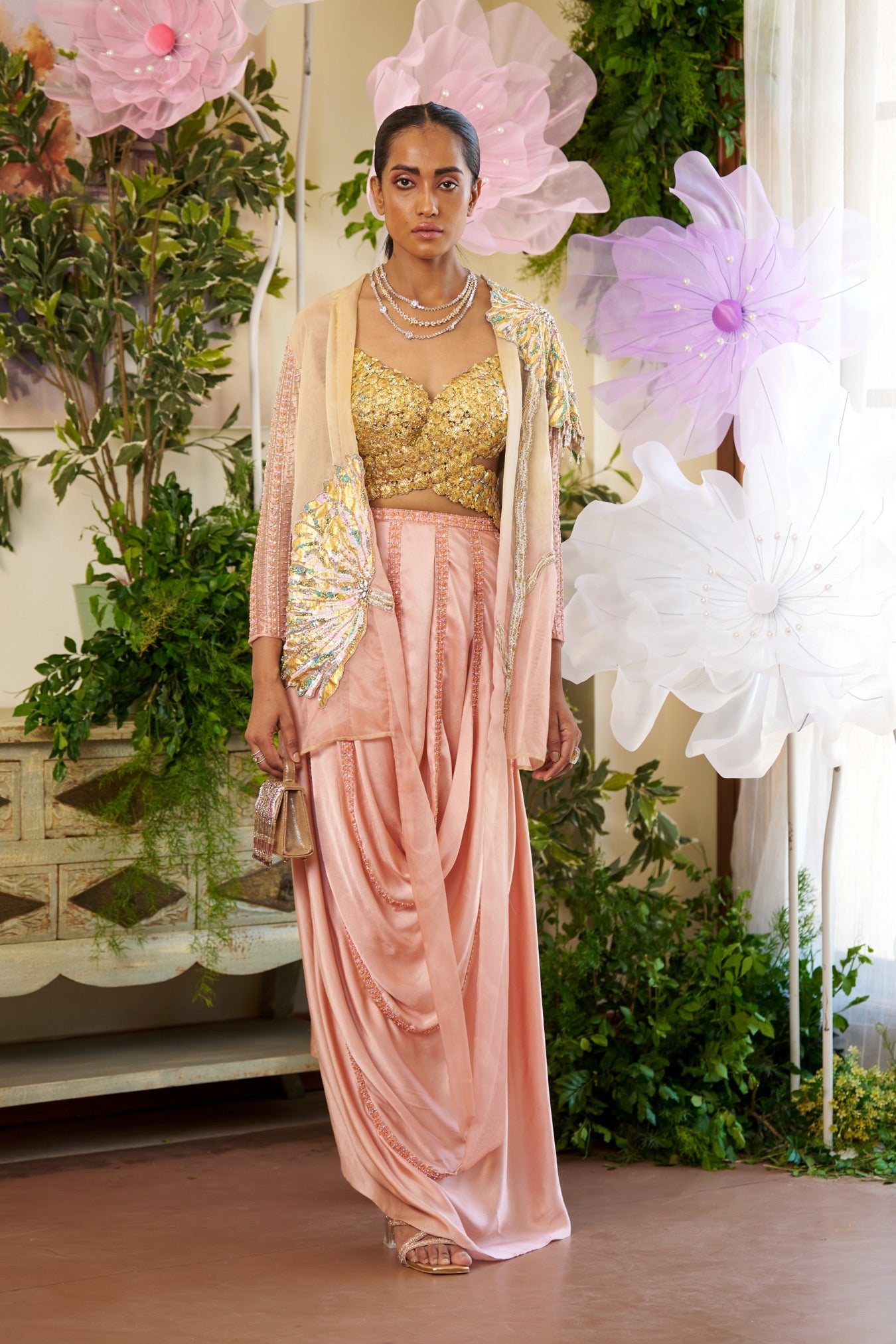 Amber – gold silk outfit, bisouNYC