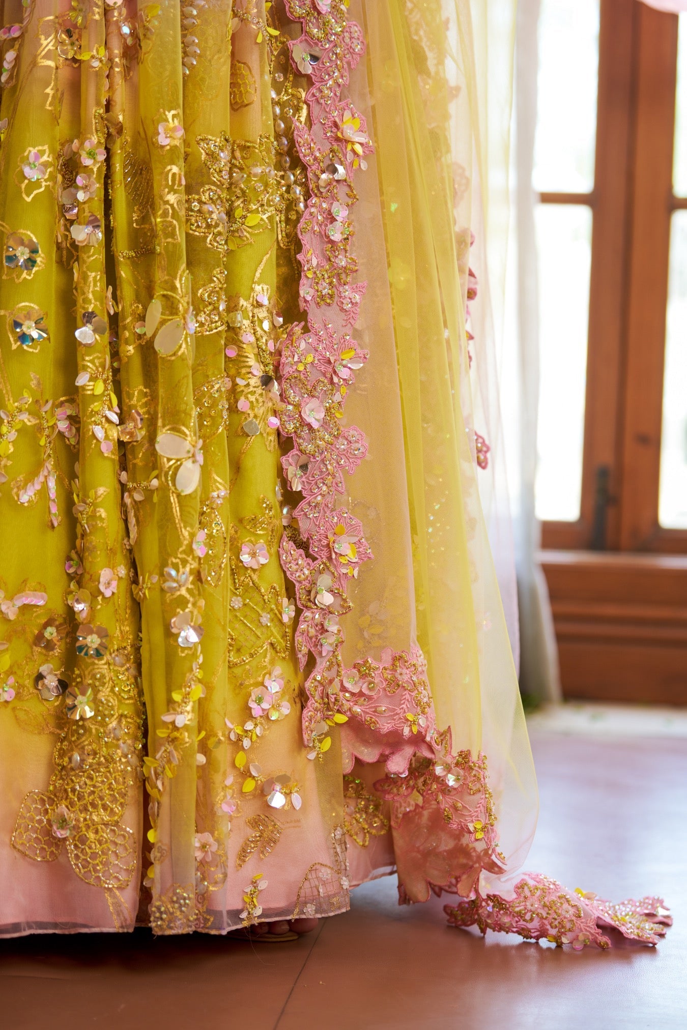 Amora – yellow organza lehenga, bisouNYC