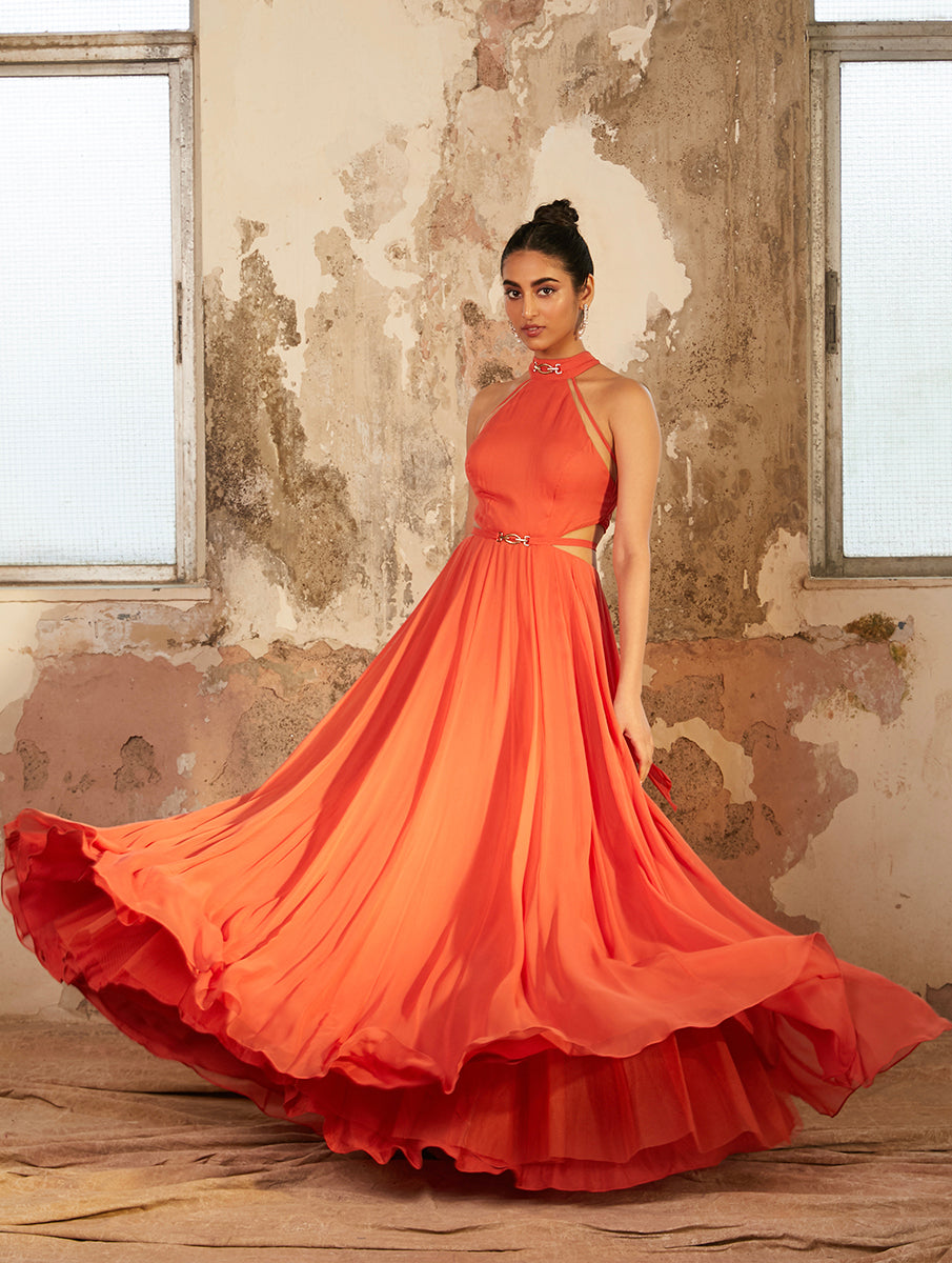Anna – orange georgette dress, bisouNYC