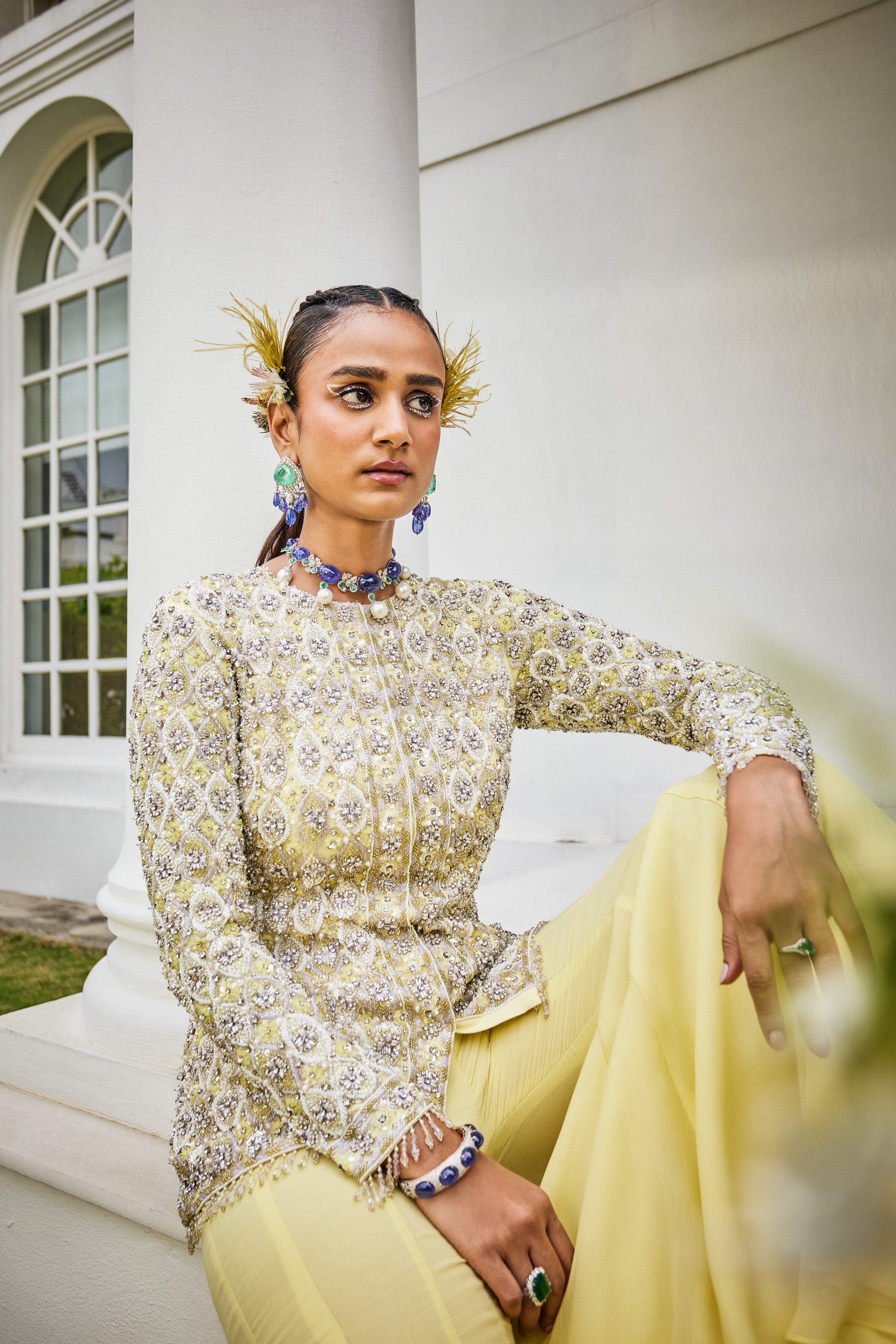 Annabelle – yellow chiffon suit, bisouNYC
