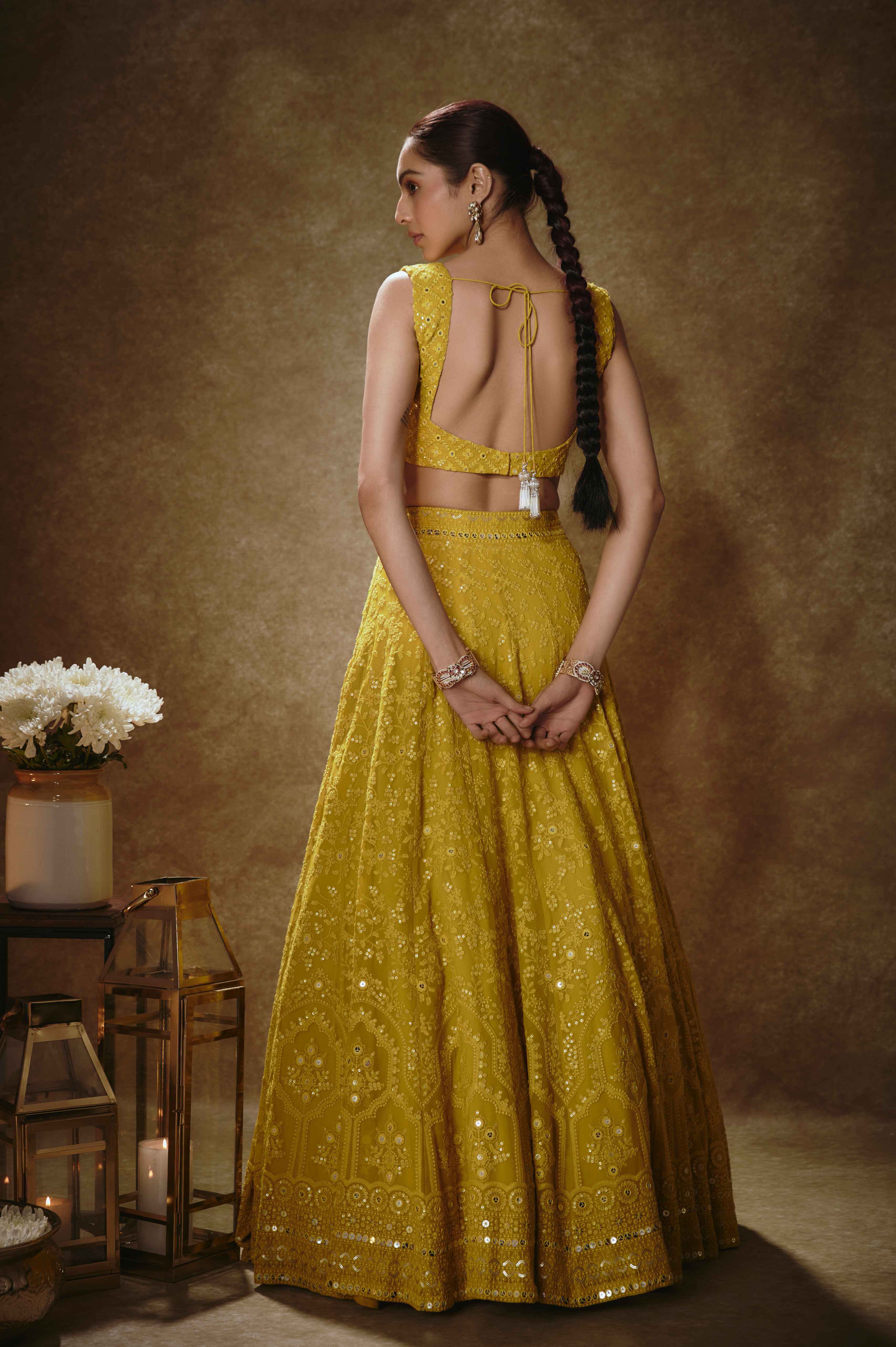 Antara – yellow organza lehenga, bisouNYC