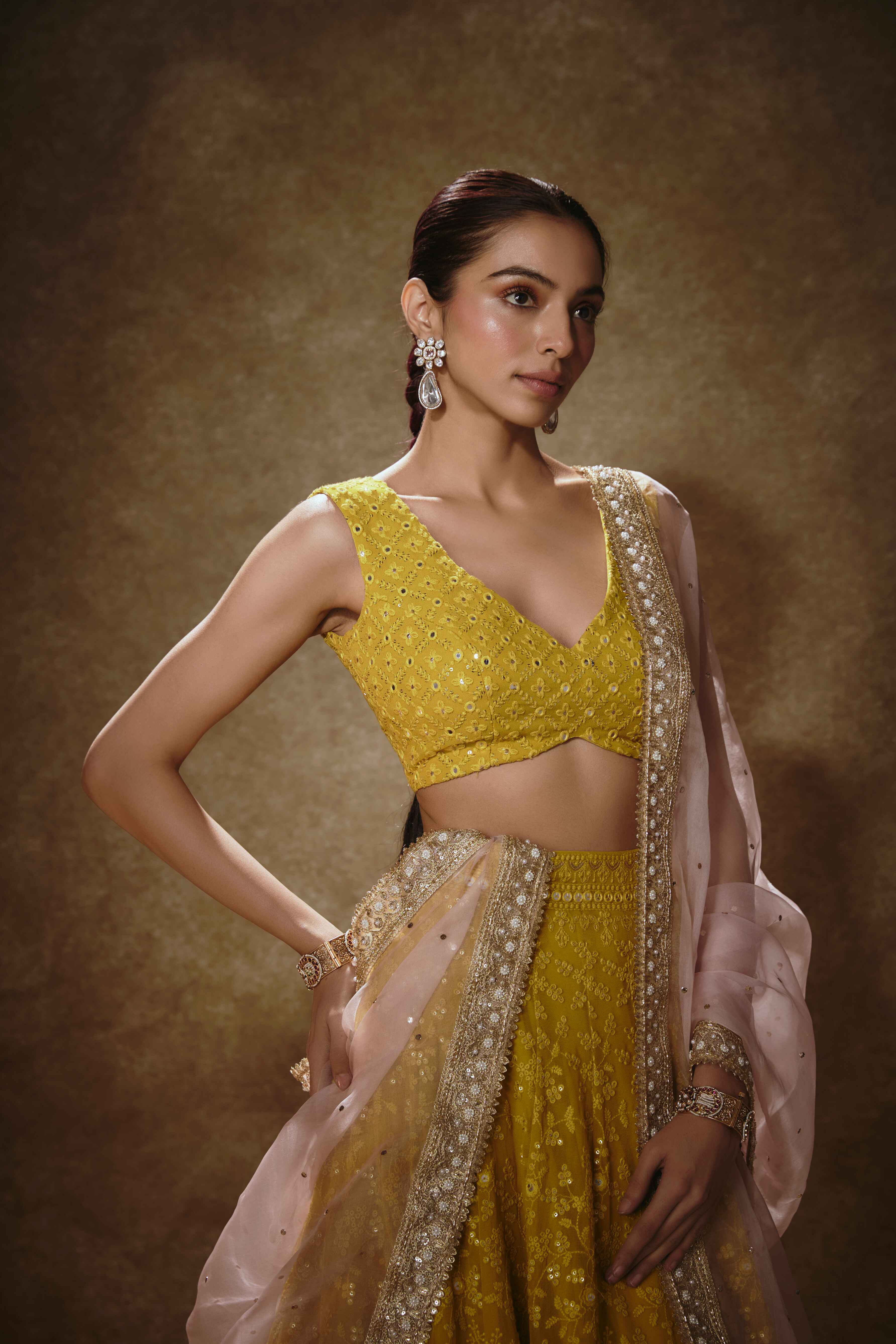 Antara – yellow organza lehenga, bisouNYC