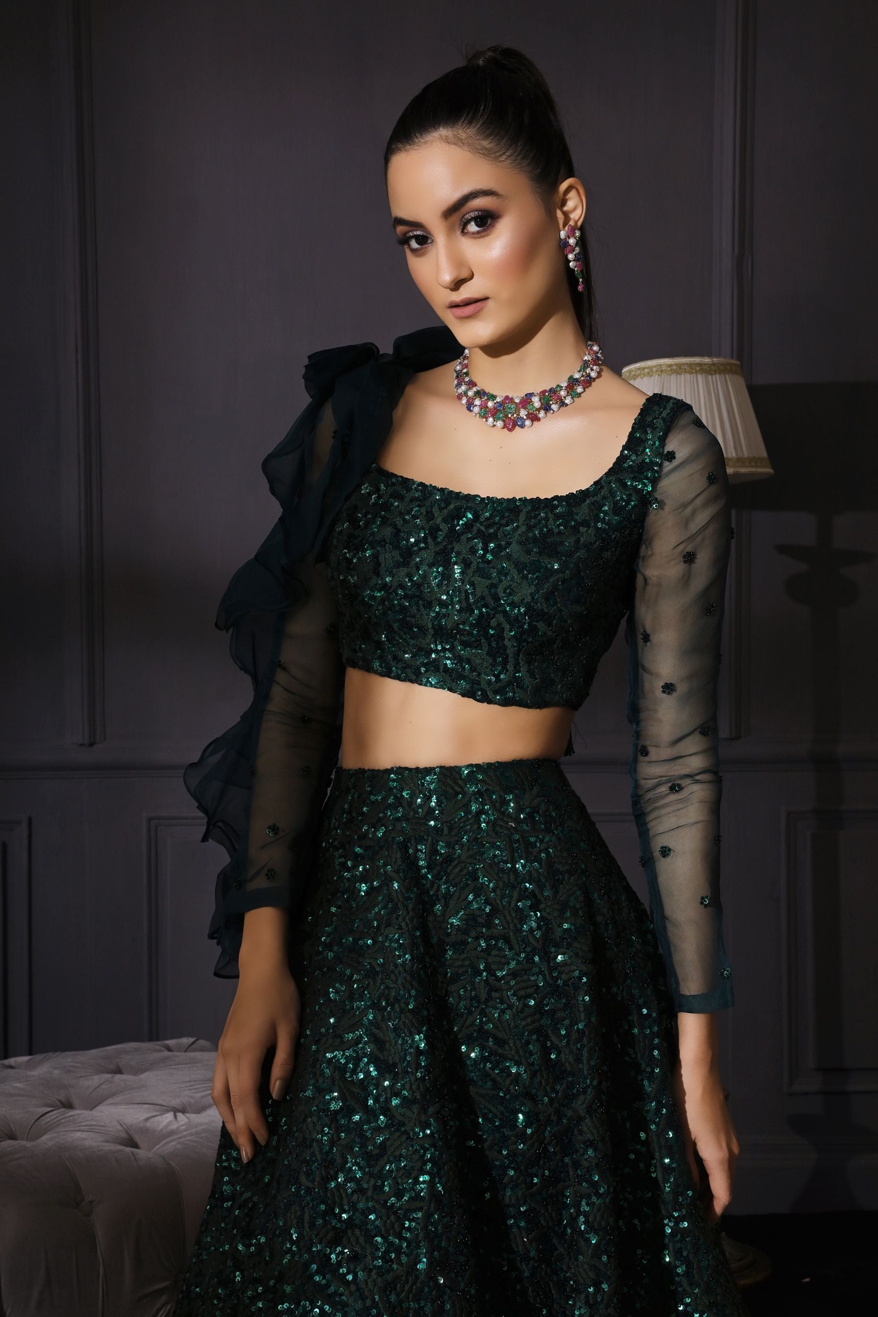 Arti – green organza lehenga, bisouNYC