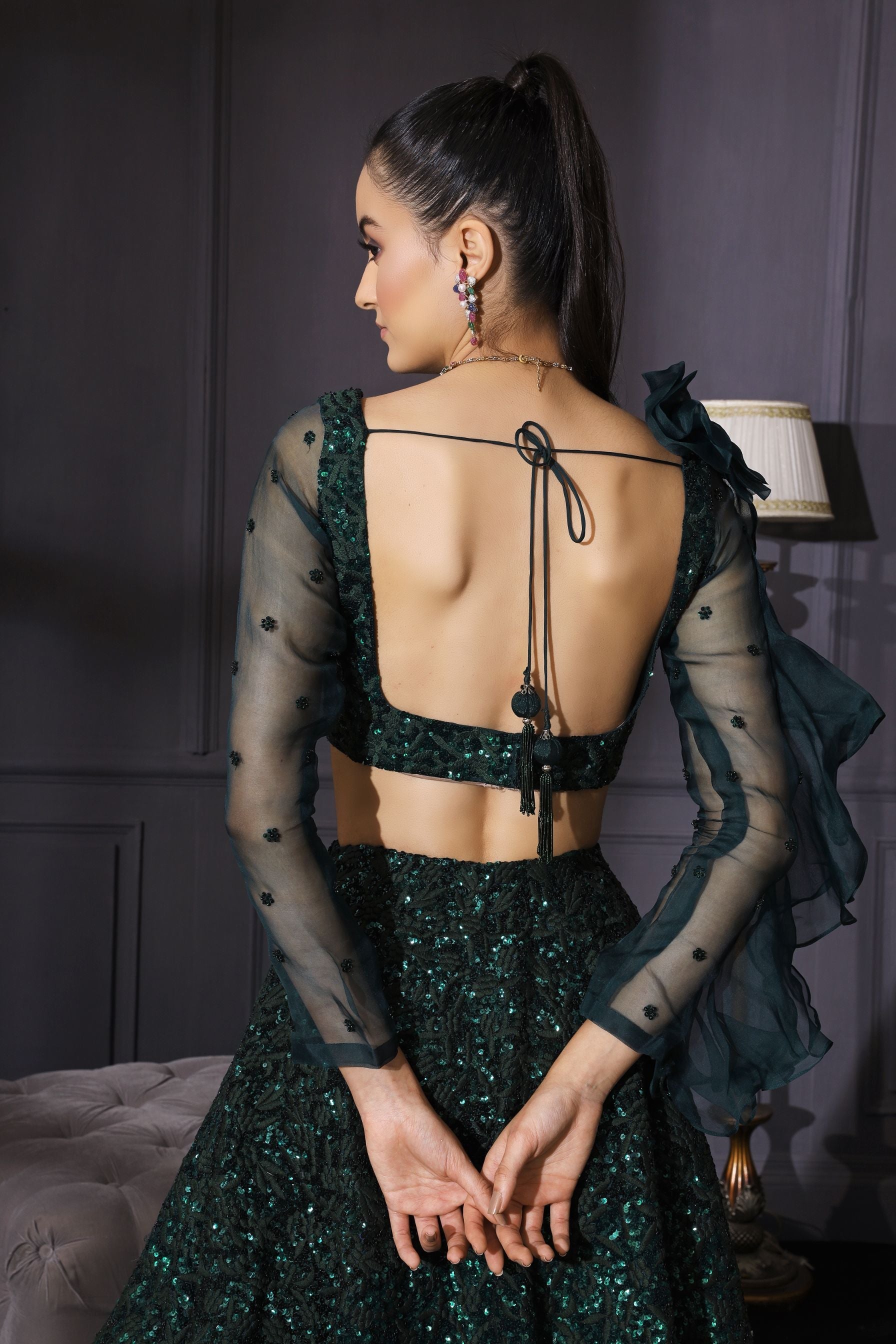 Arti – green organza lehenga, bisouNYC
