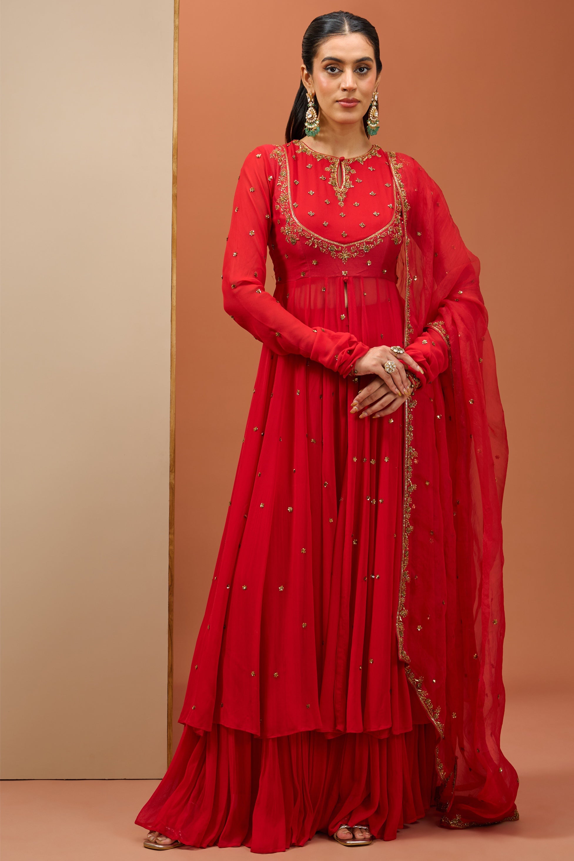 Ashna – red organza suit, bisouNYC