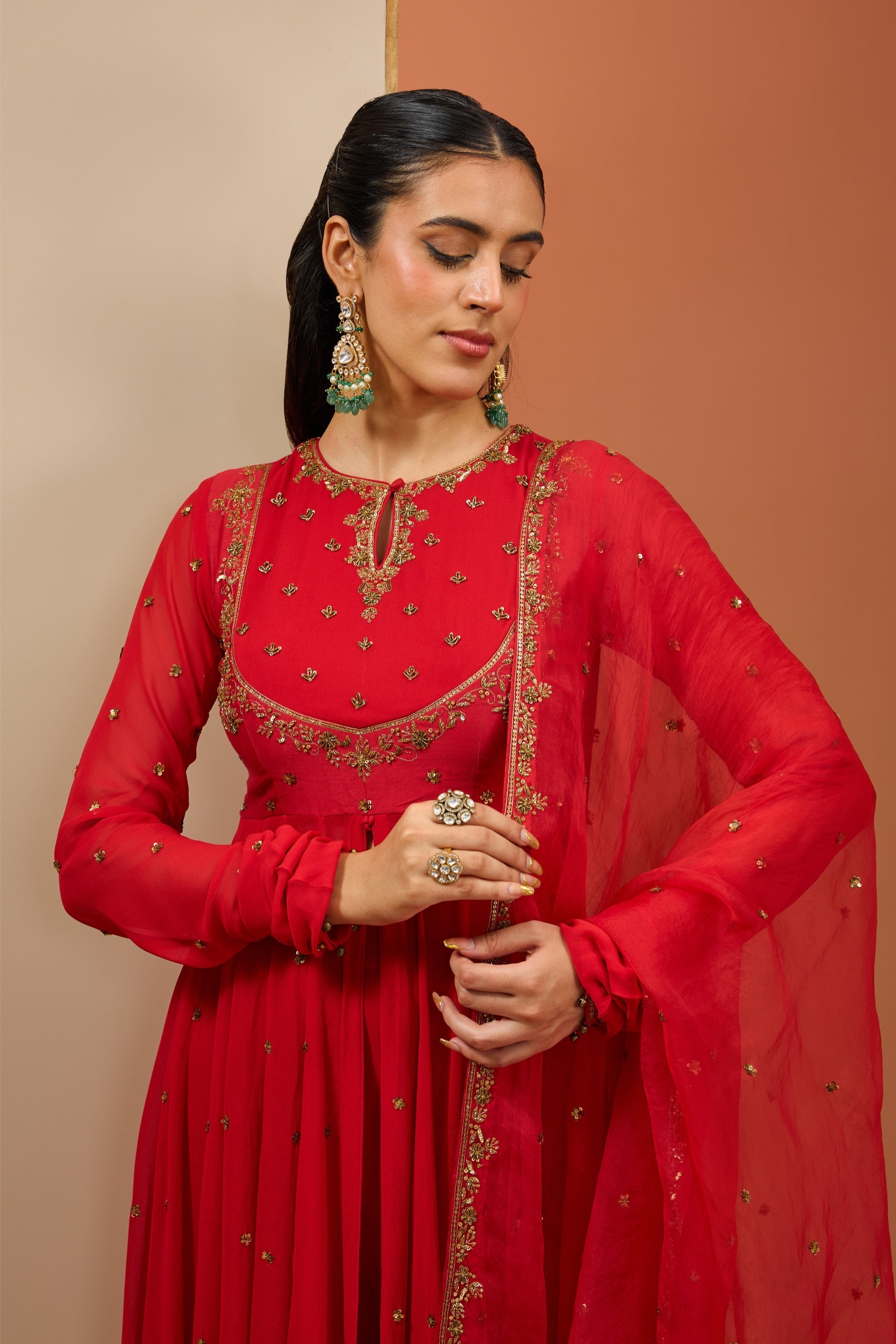 Ashna – red organza suit, bisouNYC