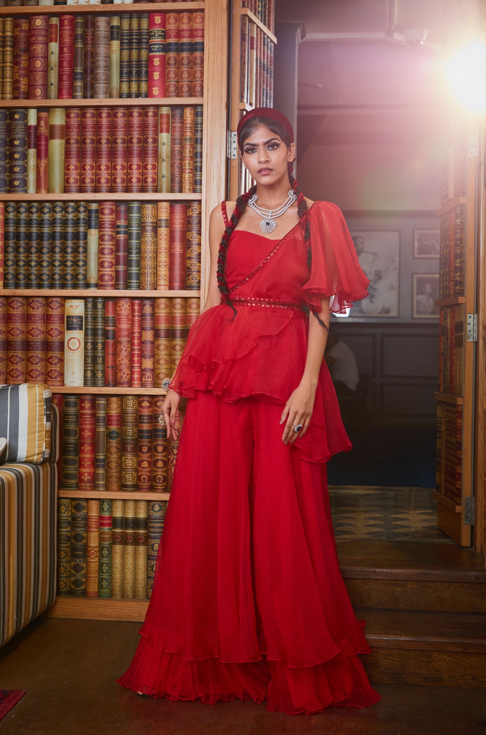Asma – red organza suit, bisouNYC