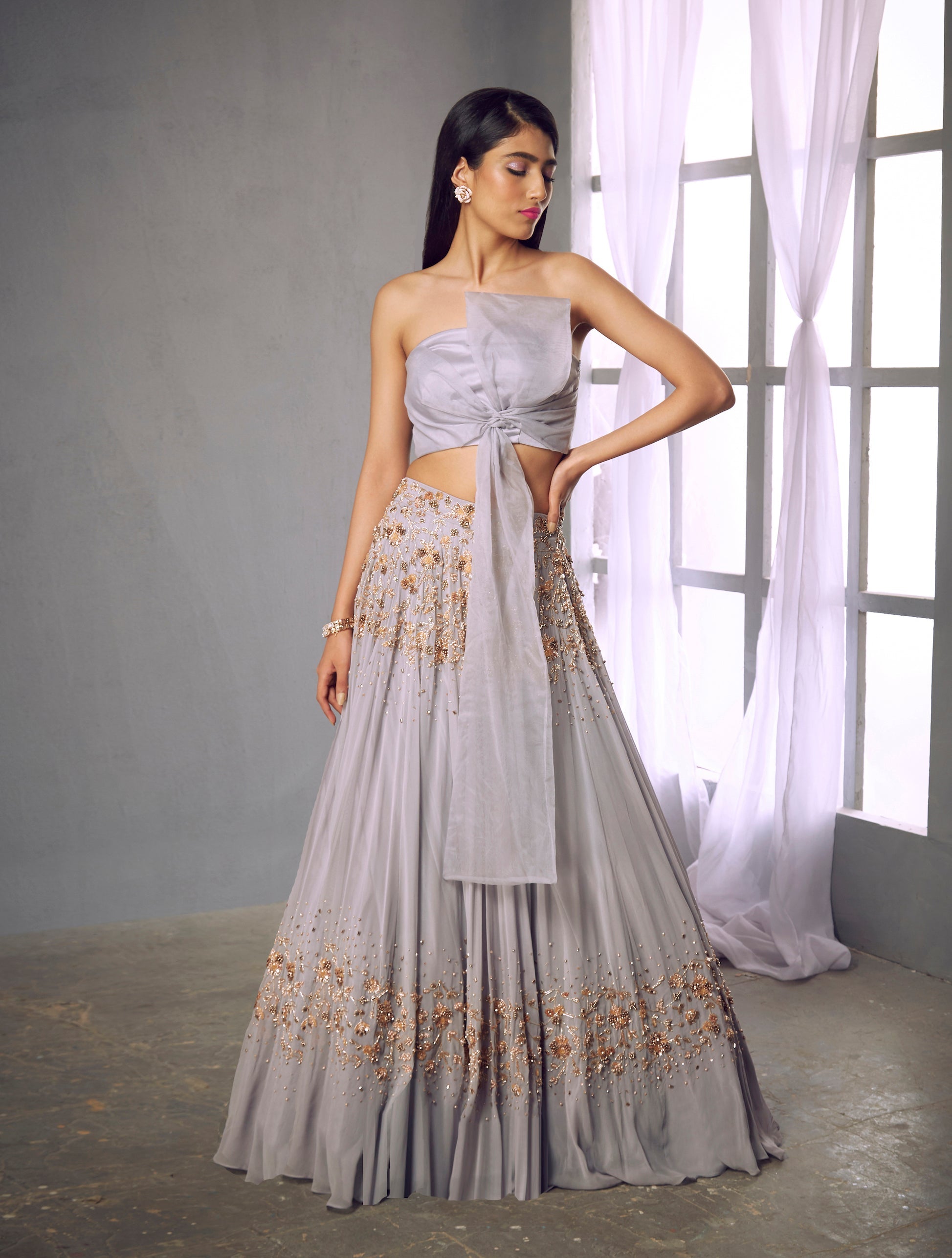 Aurora – lilac organza lehenga, bisouNYC