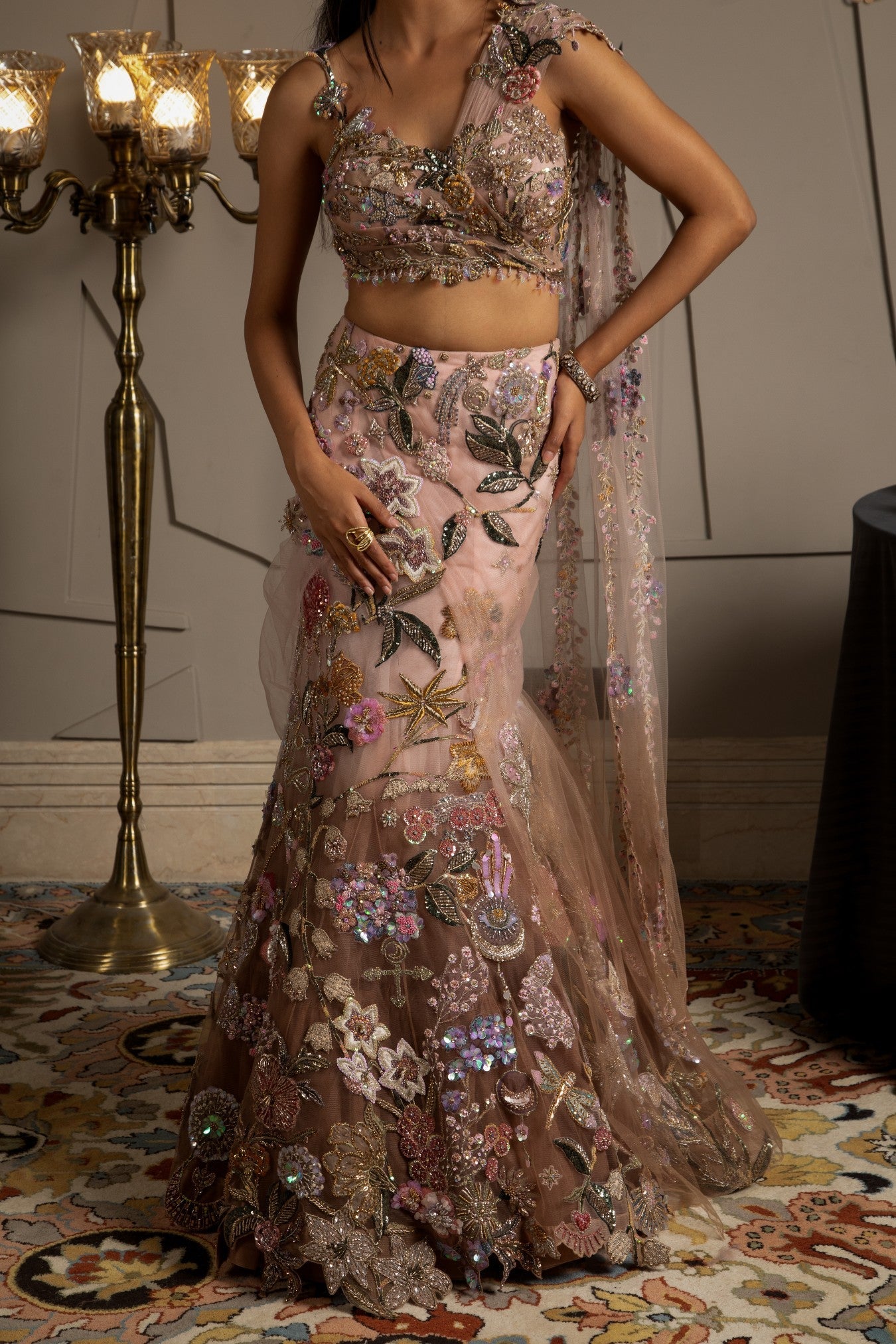 Aurora – pink net lehenga, bisouNYC