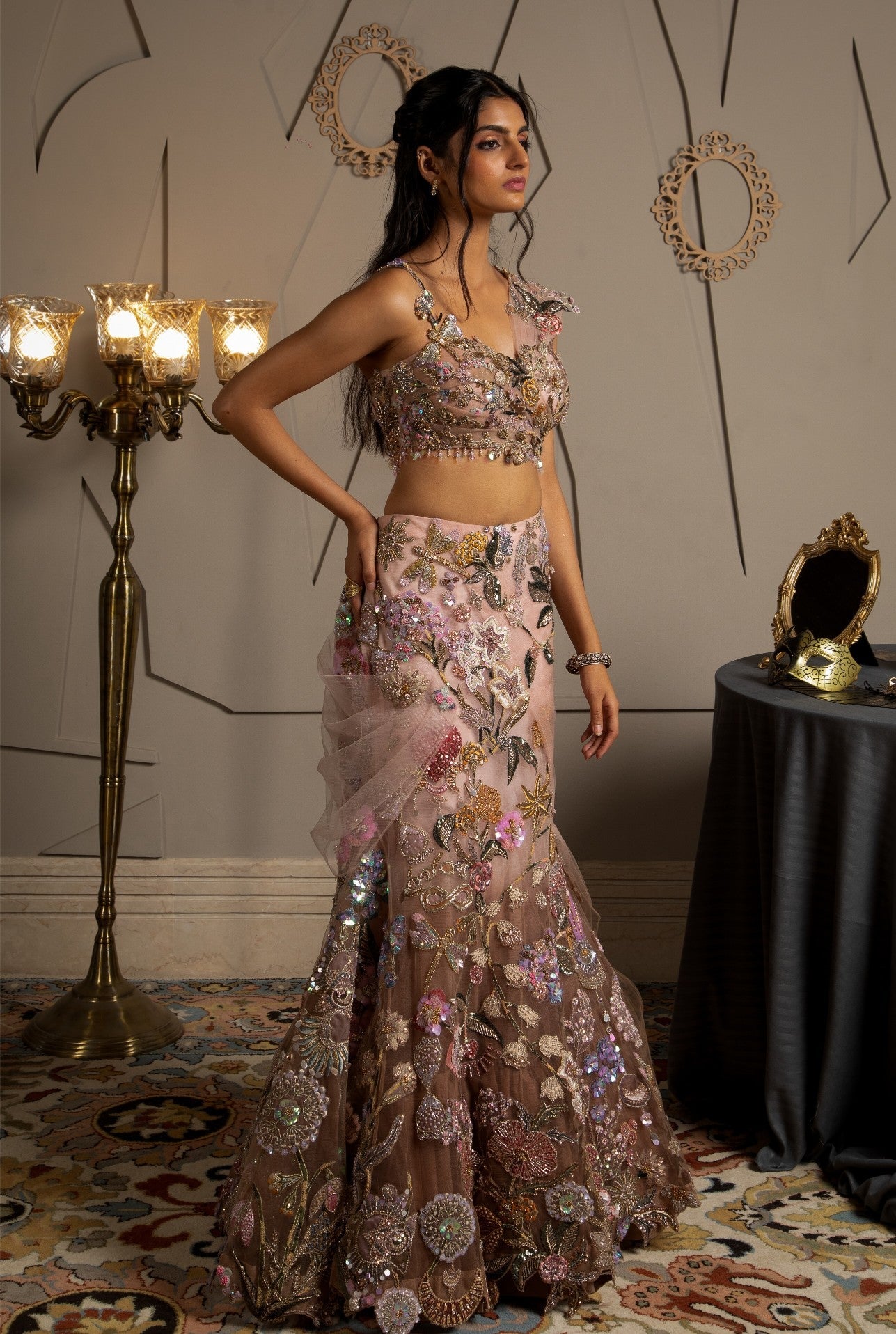 Aurora – pink net lehenga, bisouNYC