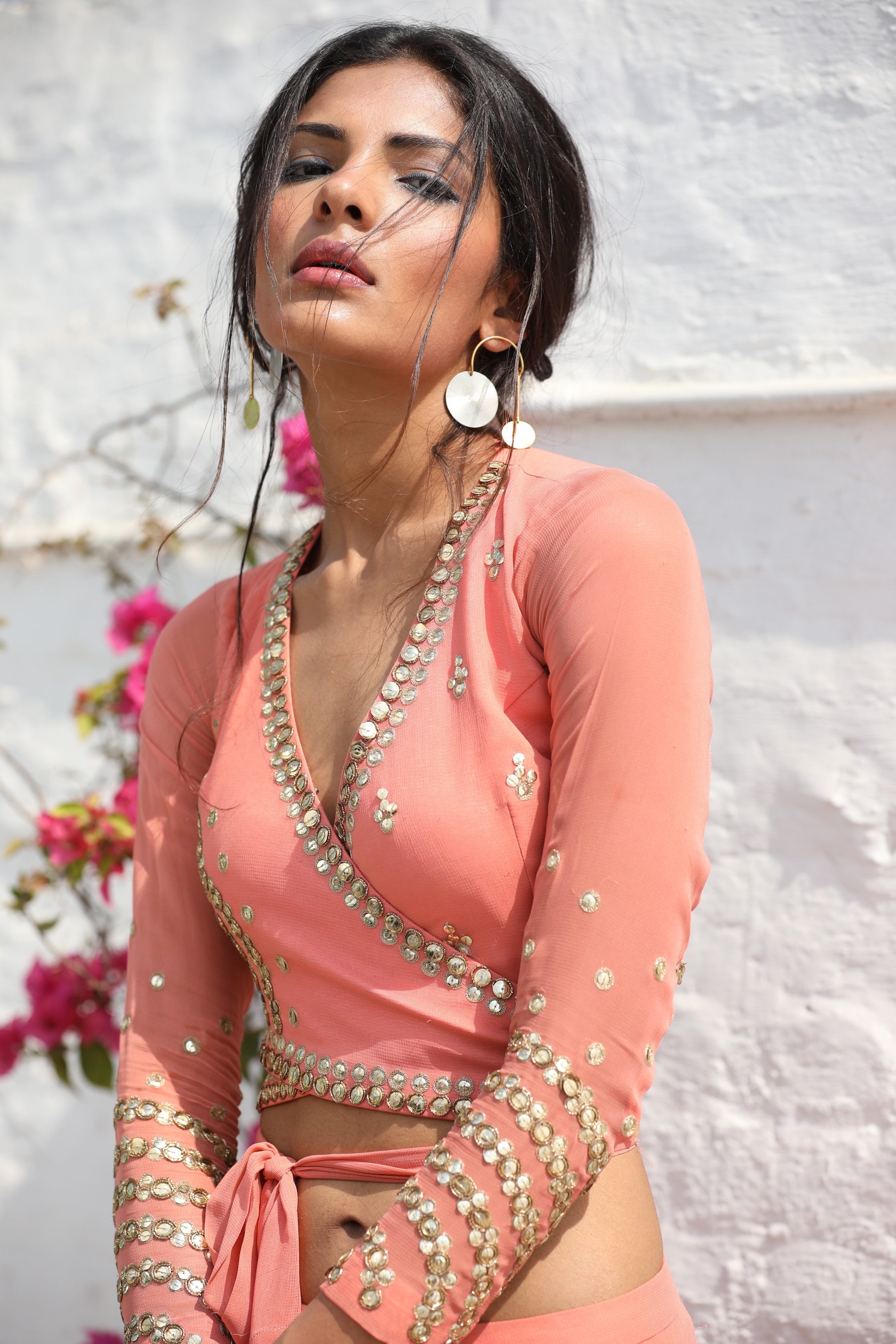 Ayesha – coral georgette lehenga, bisouNYC