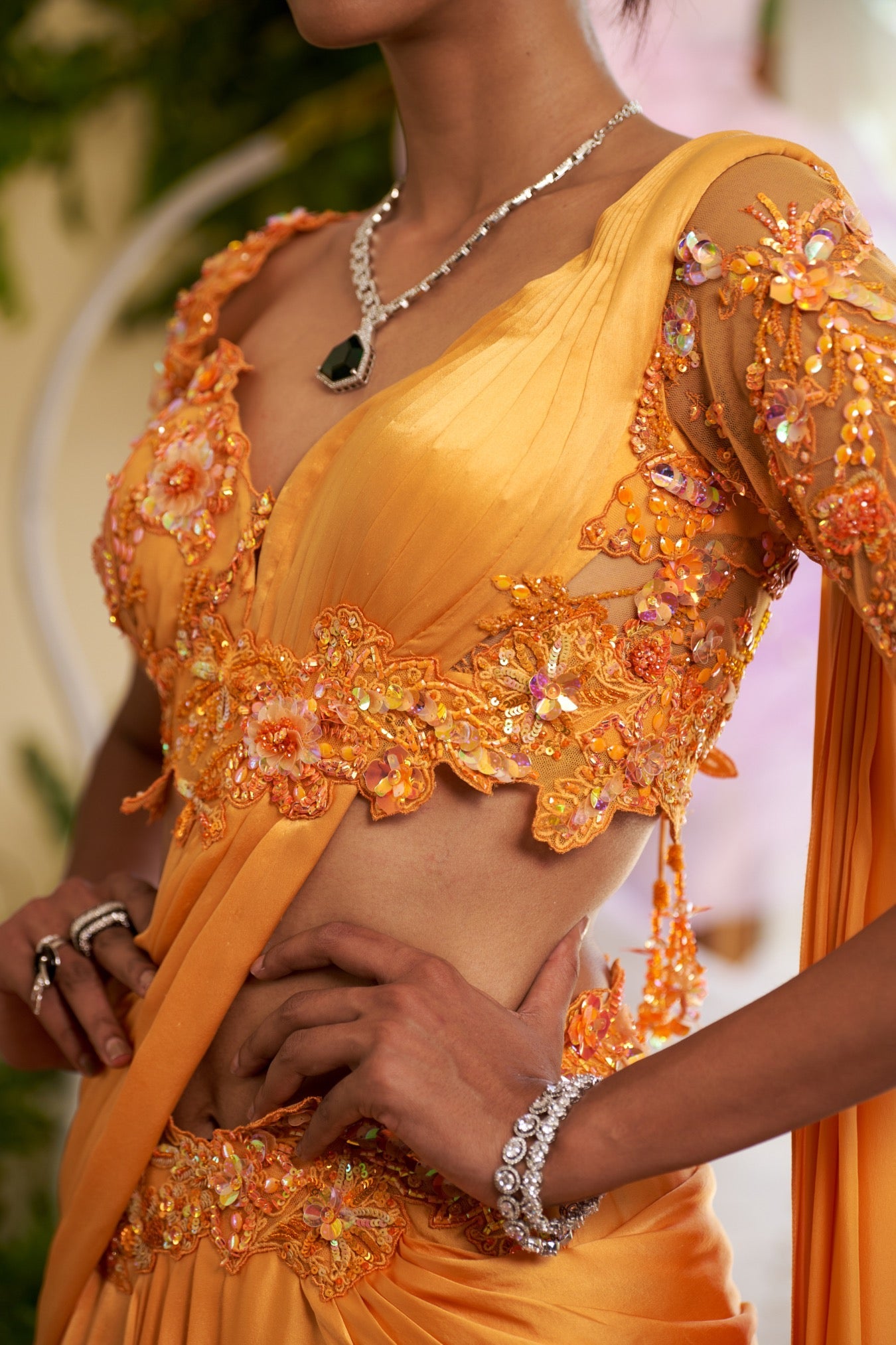 Azara – orange silk saree, bisouNYC