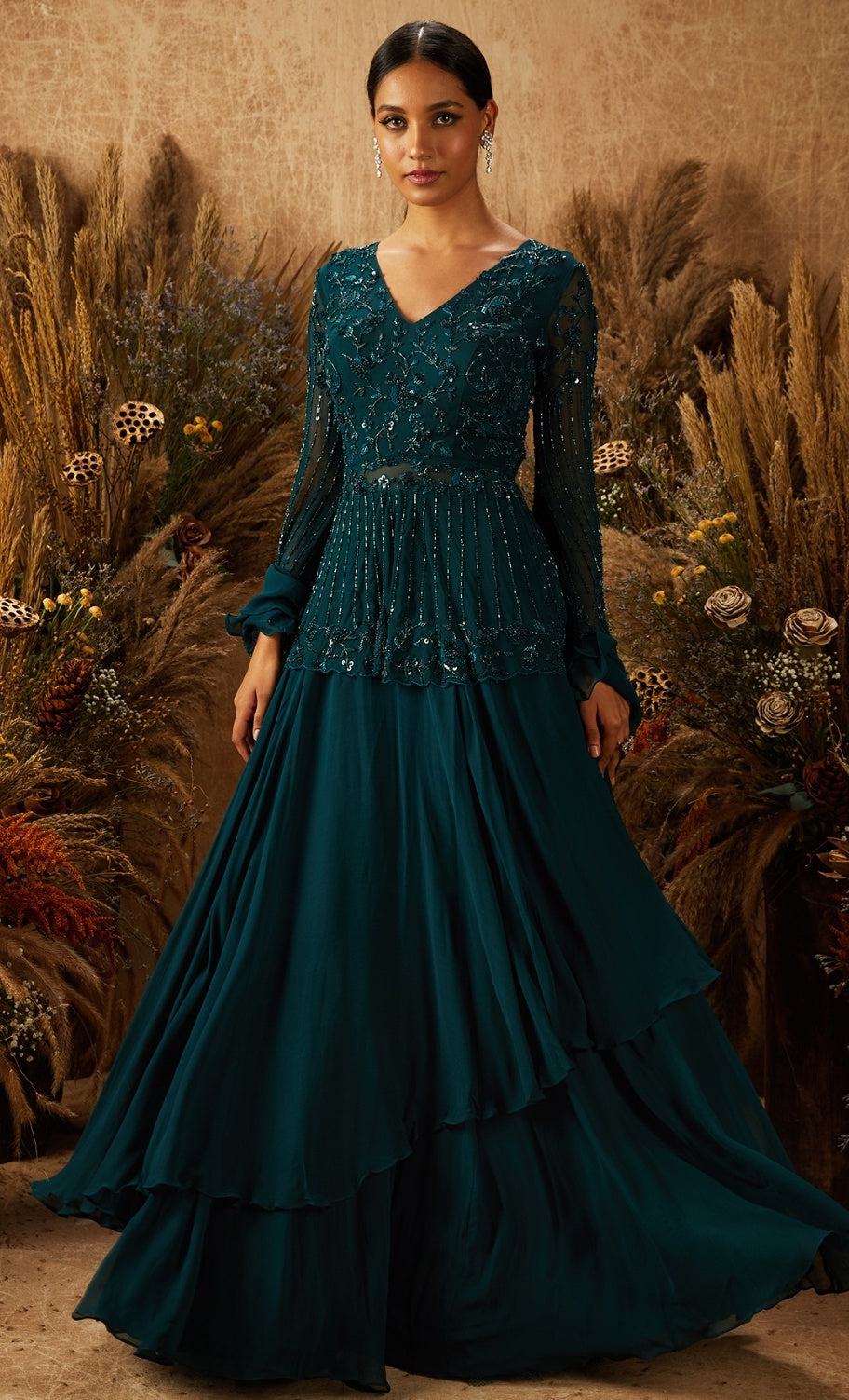 Carla – green georgette lehenga, bisouNYC
