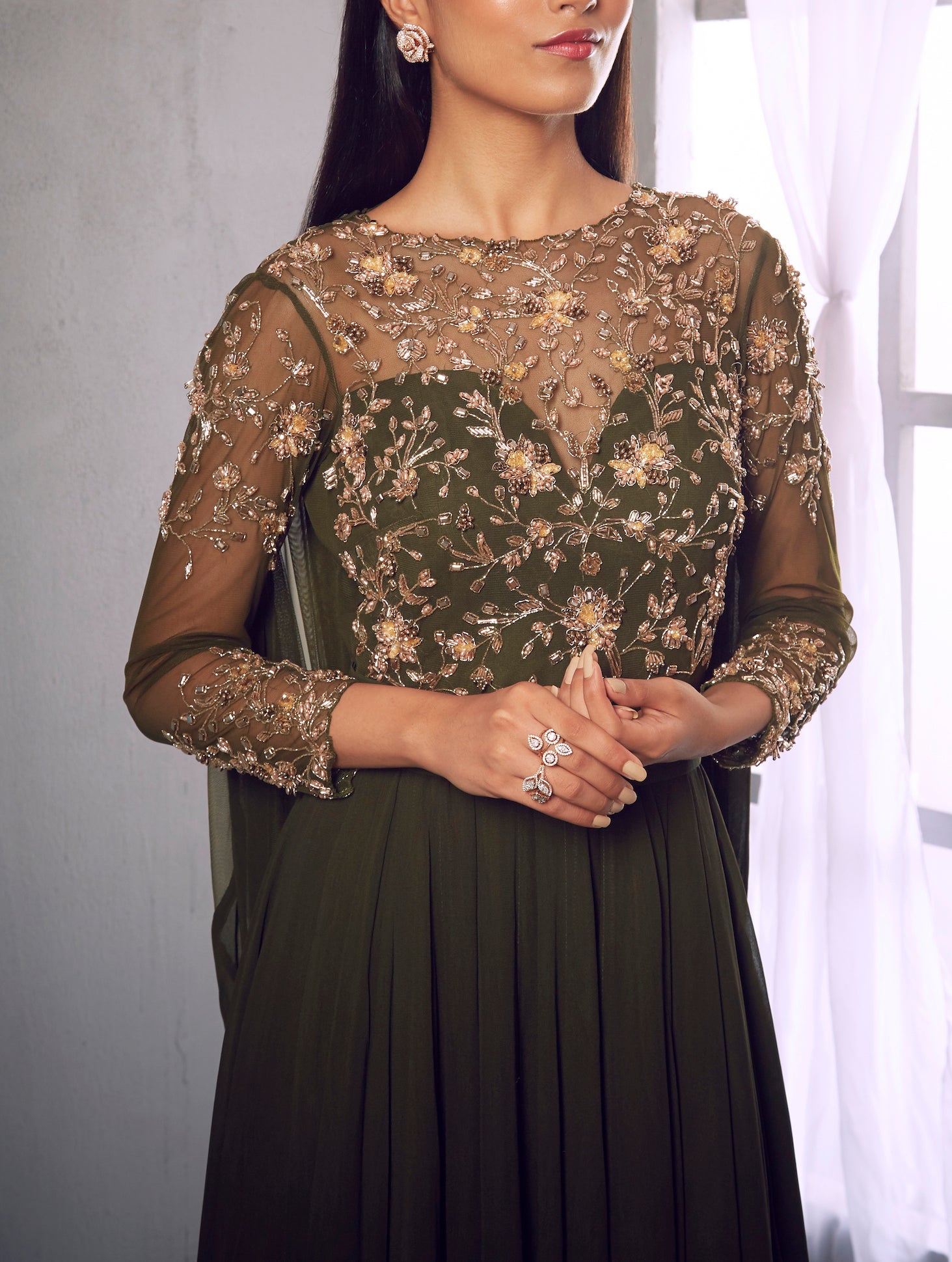 Celadon – green georgette suit, bisouNYC