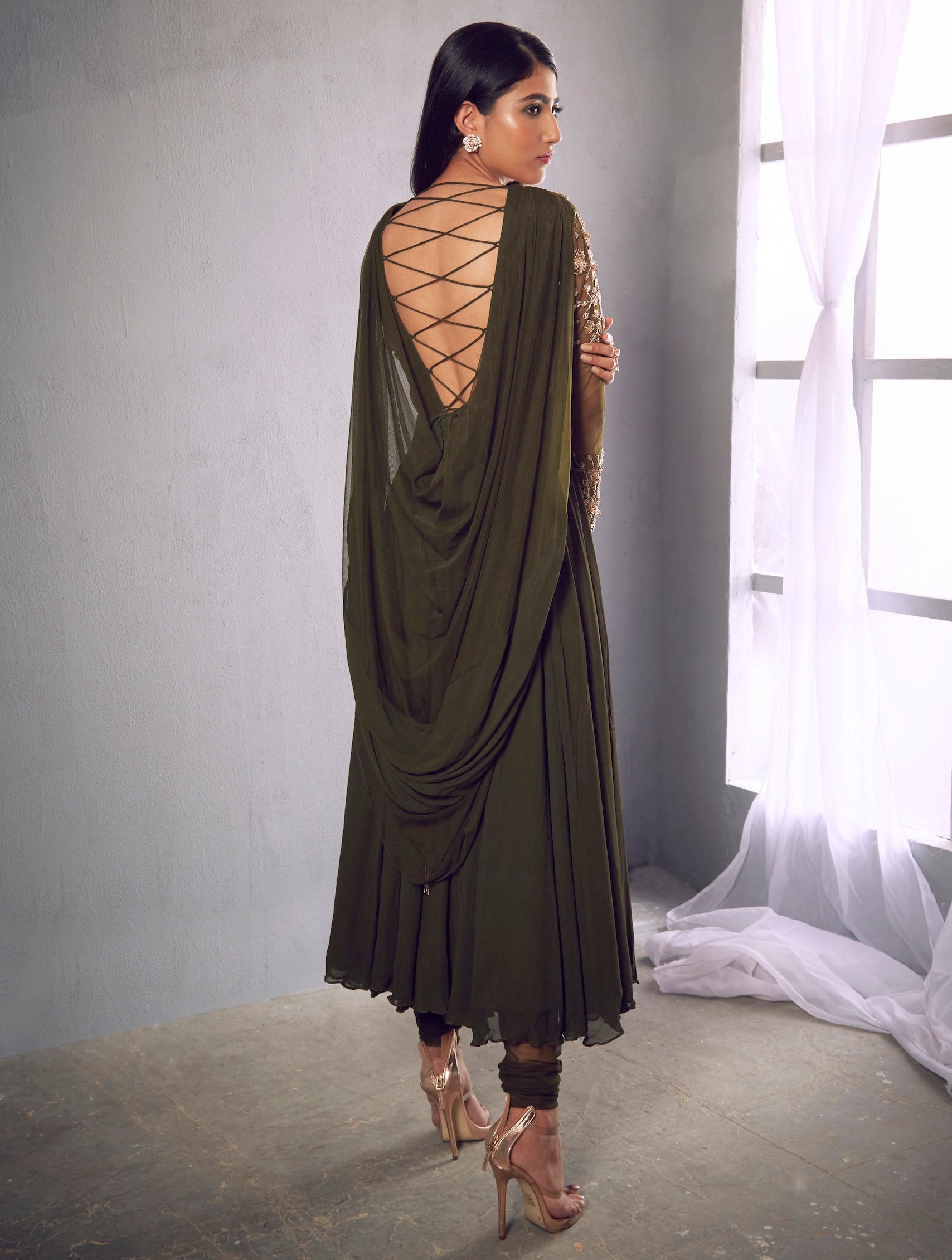 Celadon – green georgette suit, bisouNYC