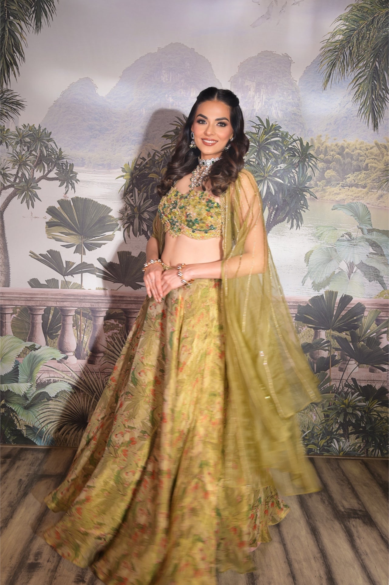 Clara – green organza lehenga, bisouNYC
