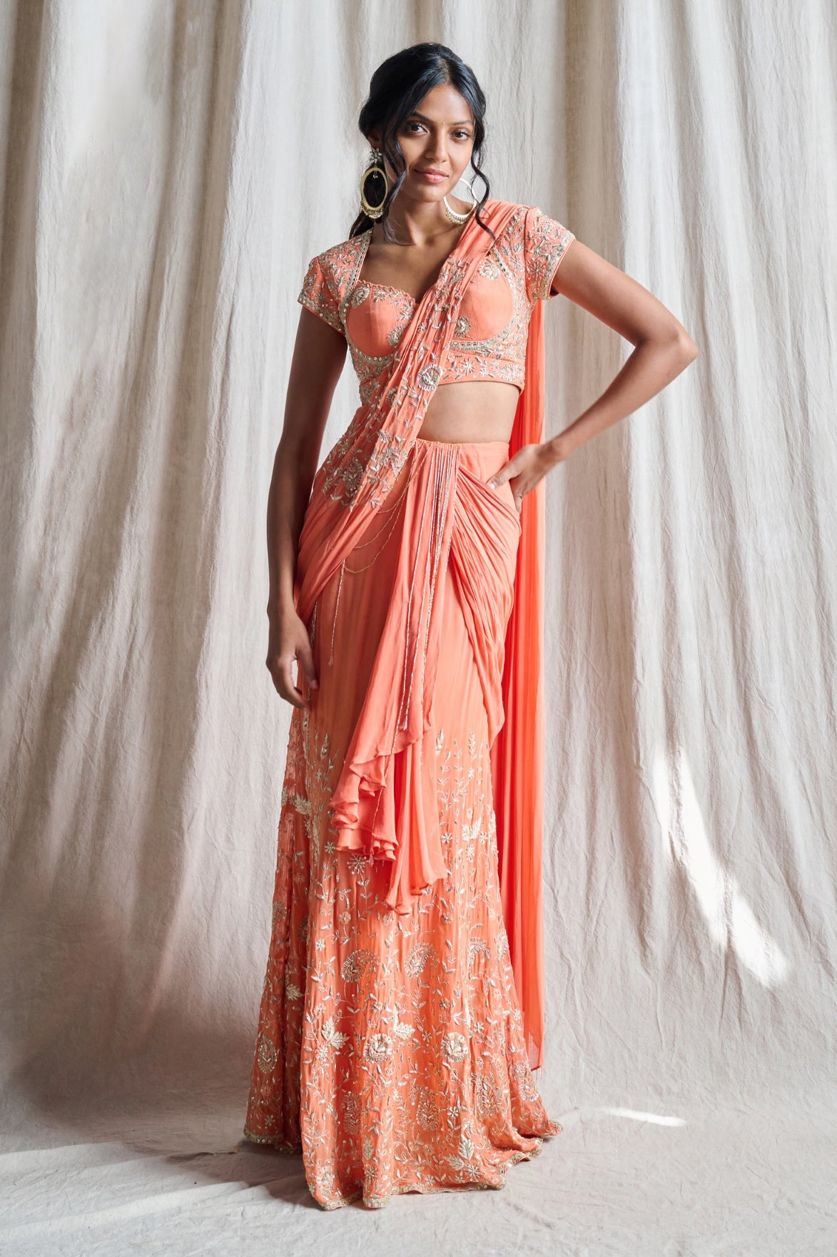 Coral crush – orange lehenga, bisouNYC