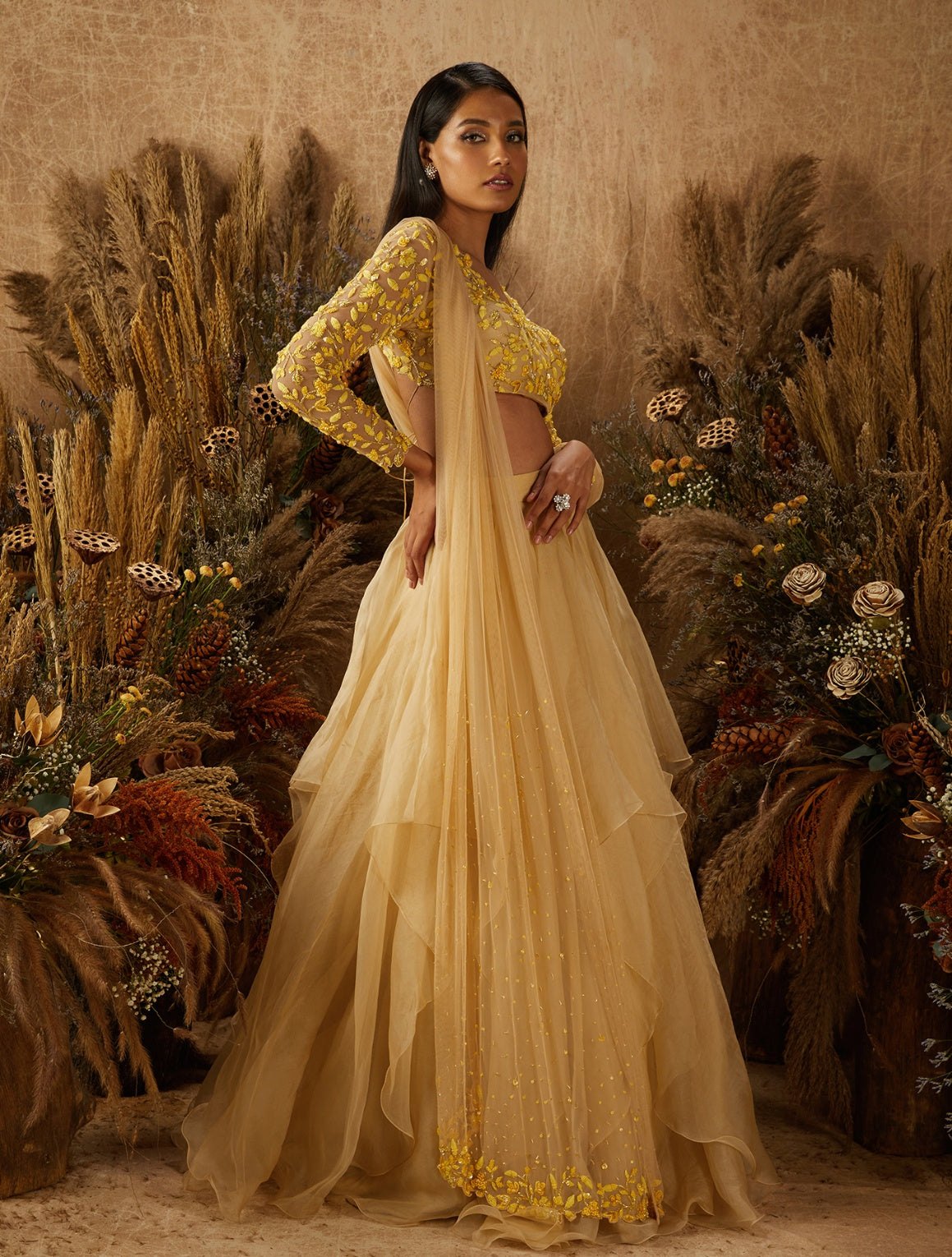 Dahlia – beige organza lehenga, bisouNYC