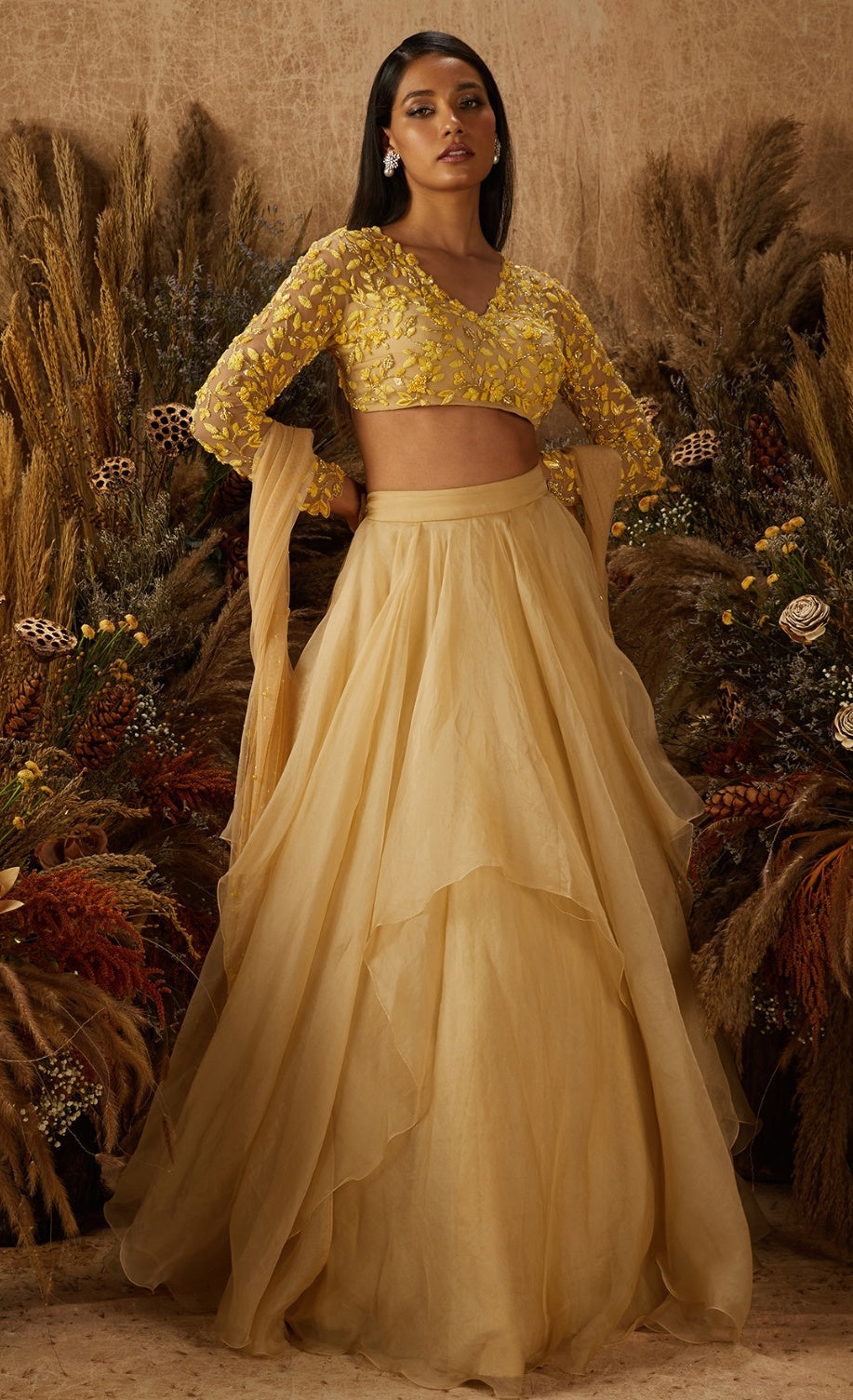 Dahlia – beige organza lehenga, bisouNYC