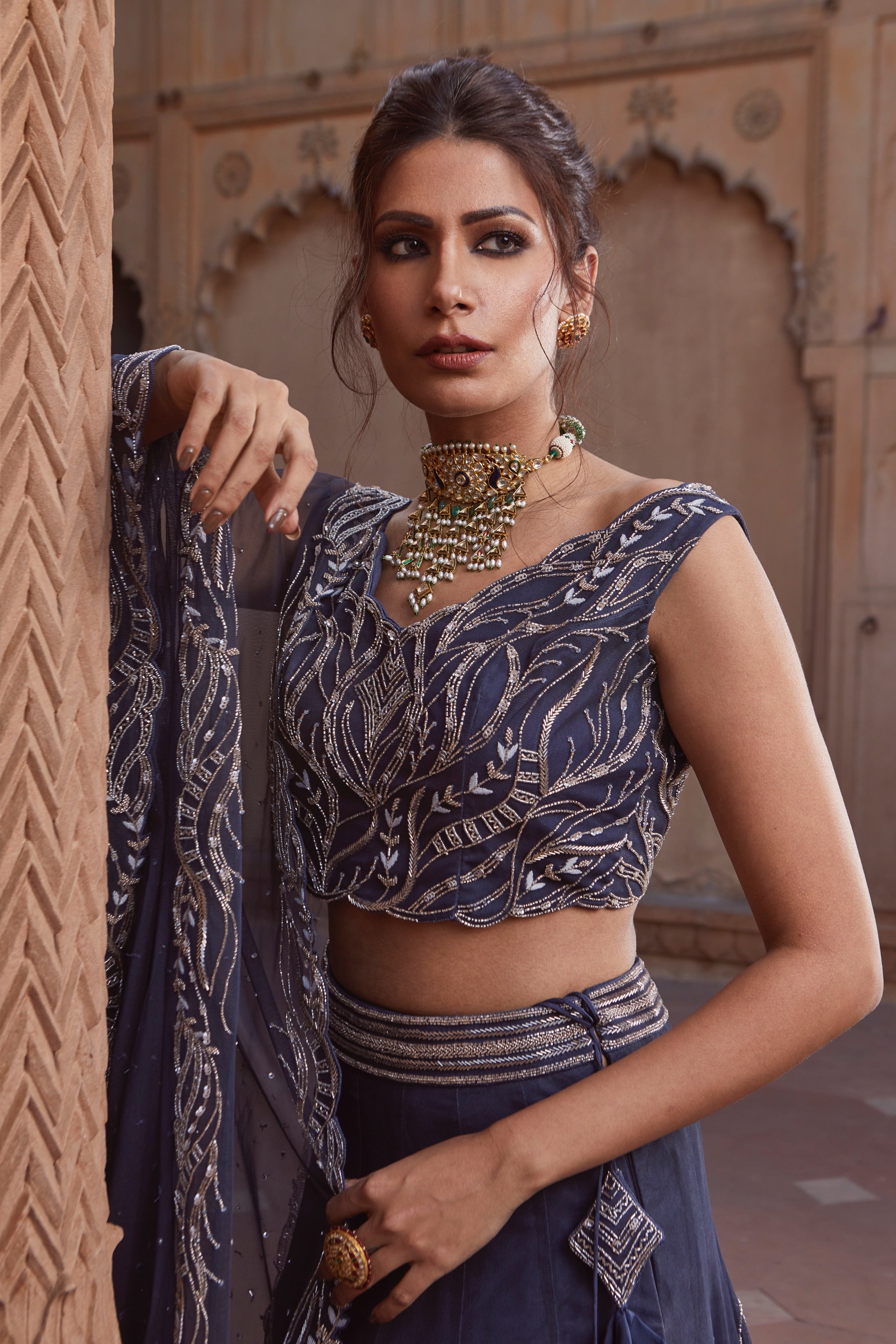Dalia – navy net lehenga, bisouNYC