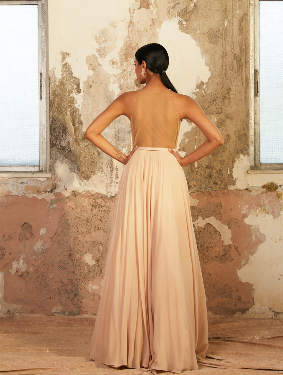 Demi – beige crepe dress, bisouNYC
