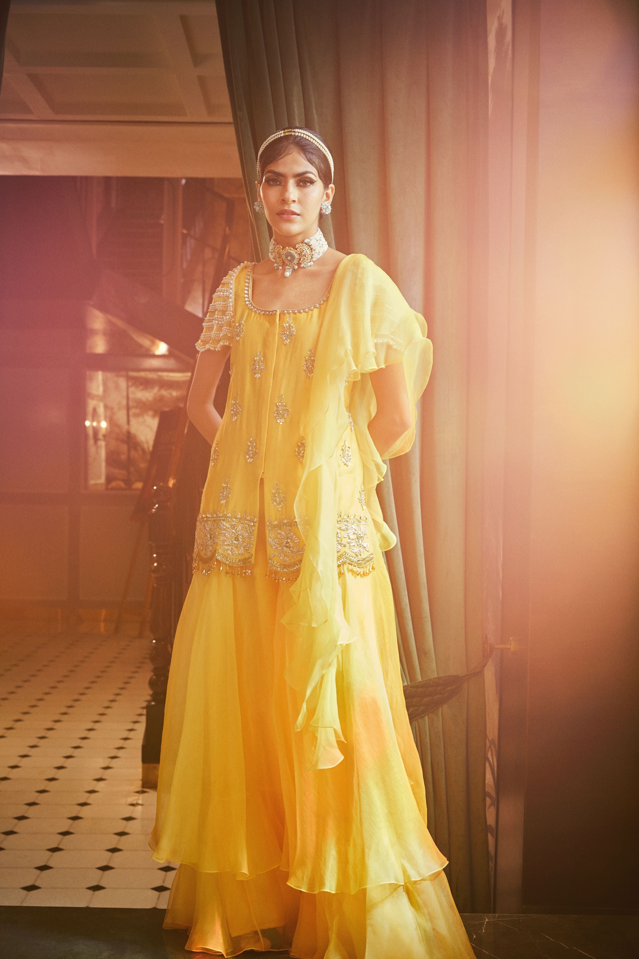 Dia – yellow organza suit, bisouNYC