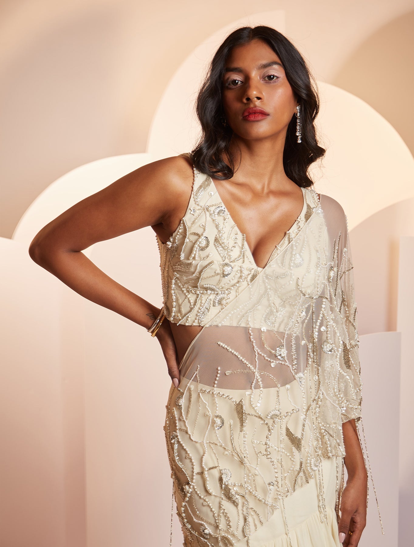 Dianne – ivory georgette lehenga, bisouNYC