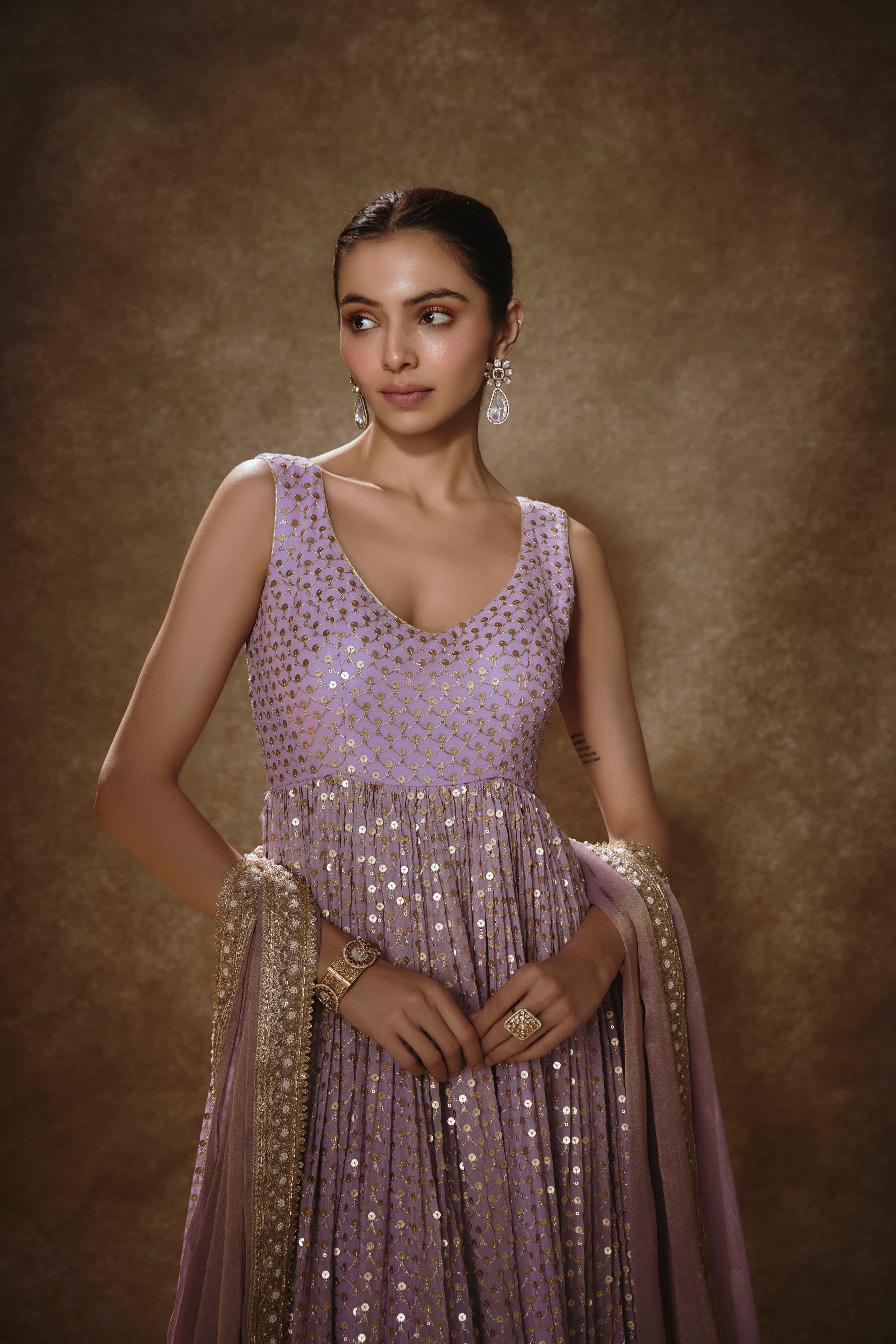 Eka – gold georgette dress, bisouNYC