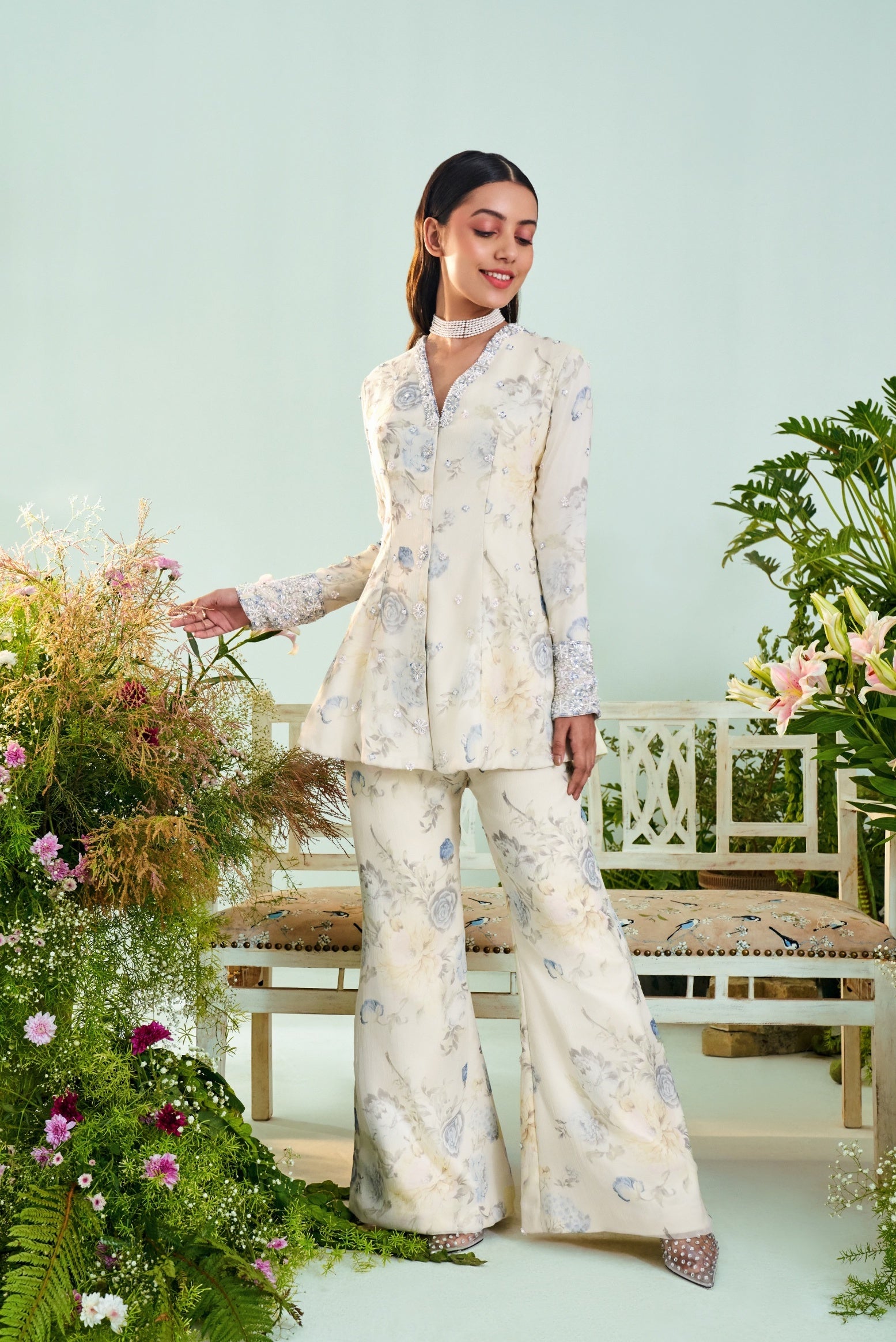 Eliana – ivory chiffon suit, bisouNYC