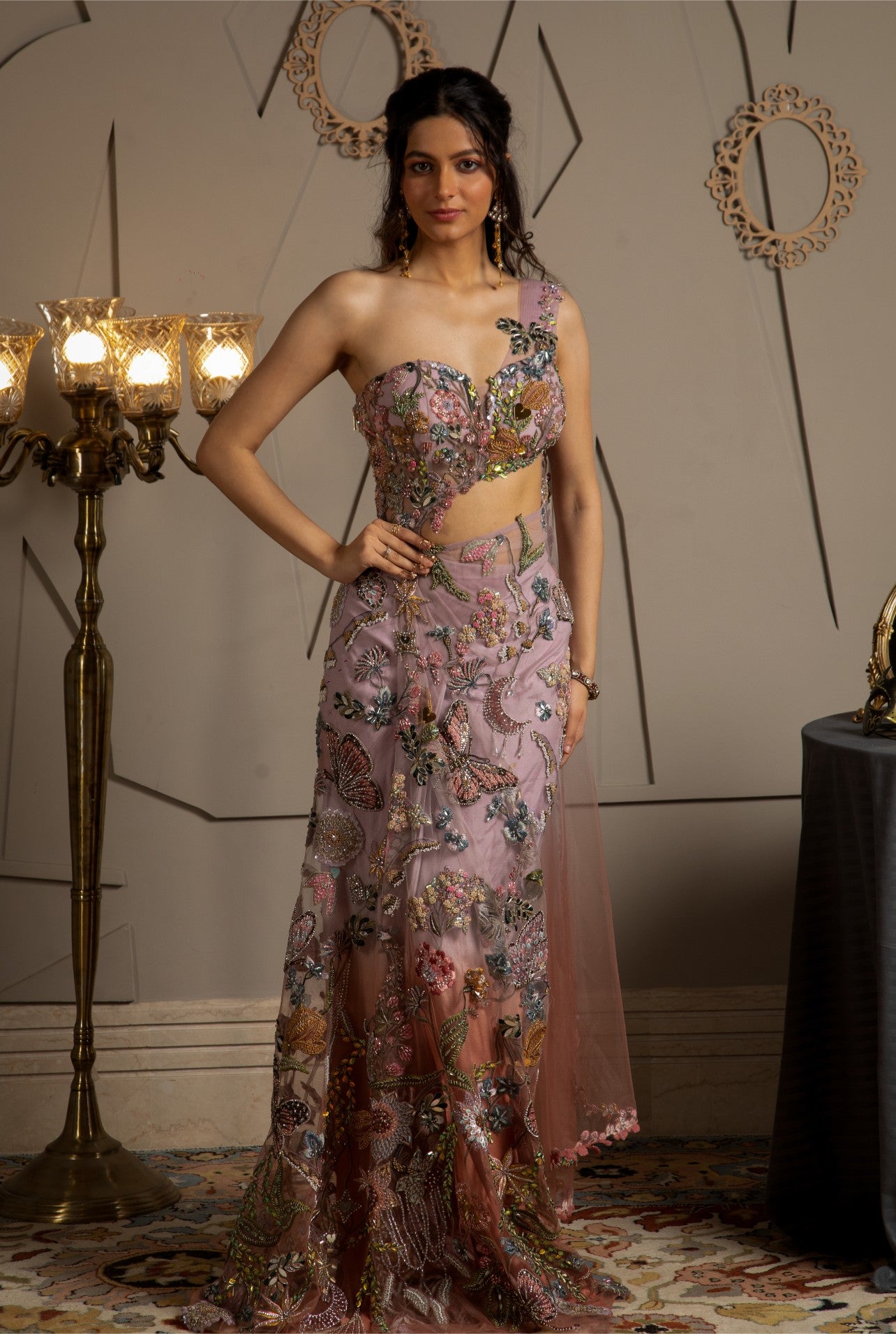 Elysia – taupe net lehenga, bisouNYC